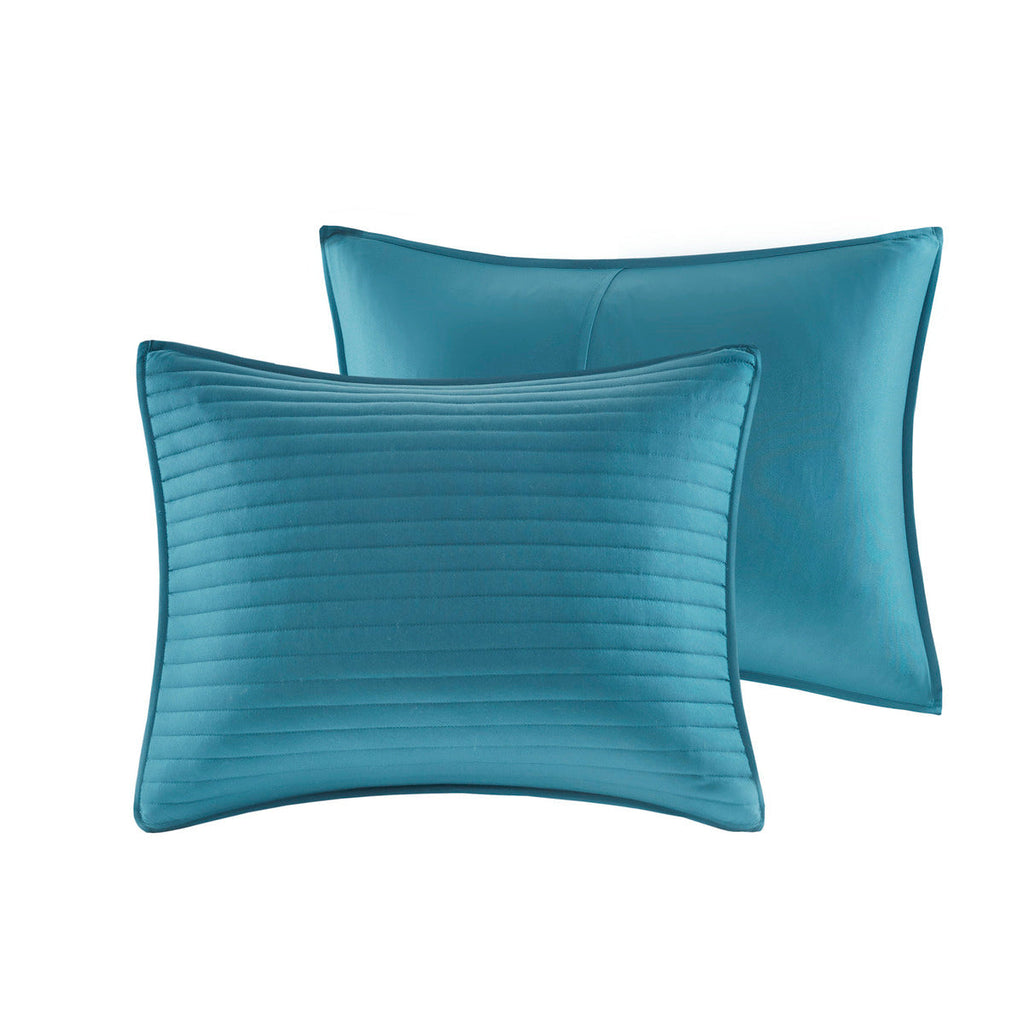 8 Piece Printed Seersucker Comforter and Quilt Set Collection Aqua Full/Queen