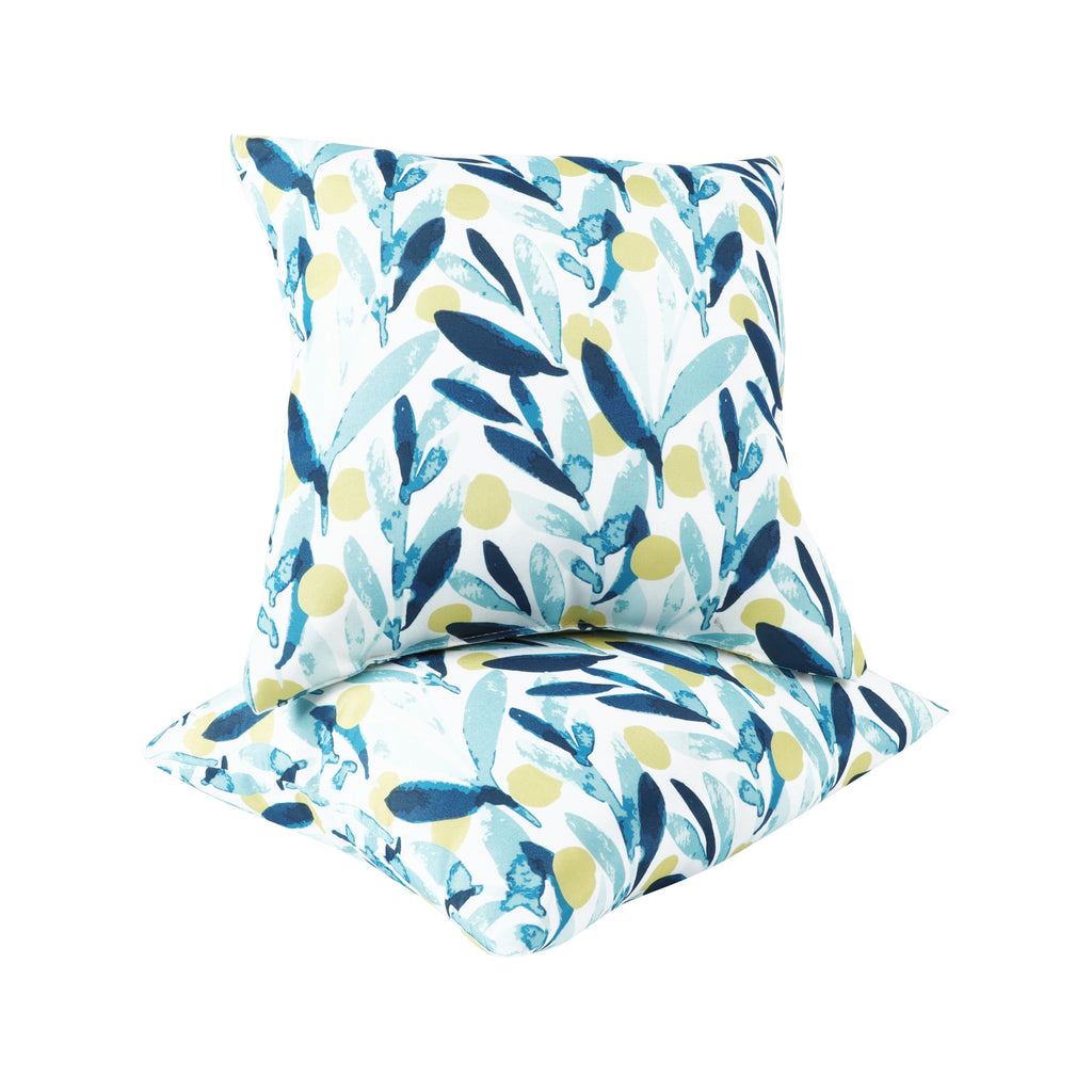 2 Pack Outdoor Waterproof Pillows - Blue Leaf (18x18 Inch)