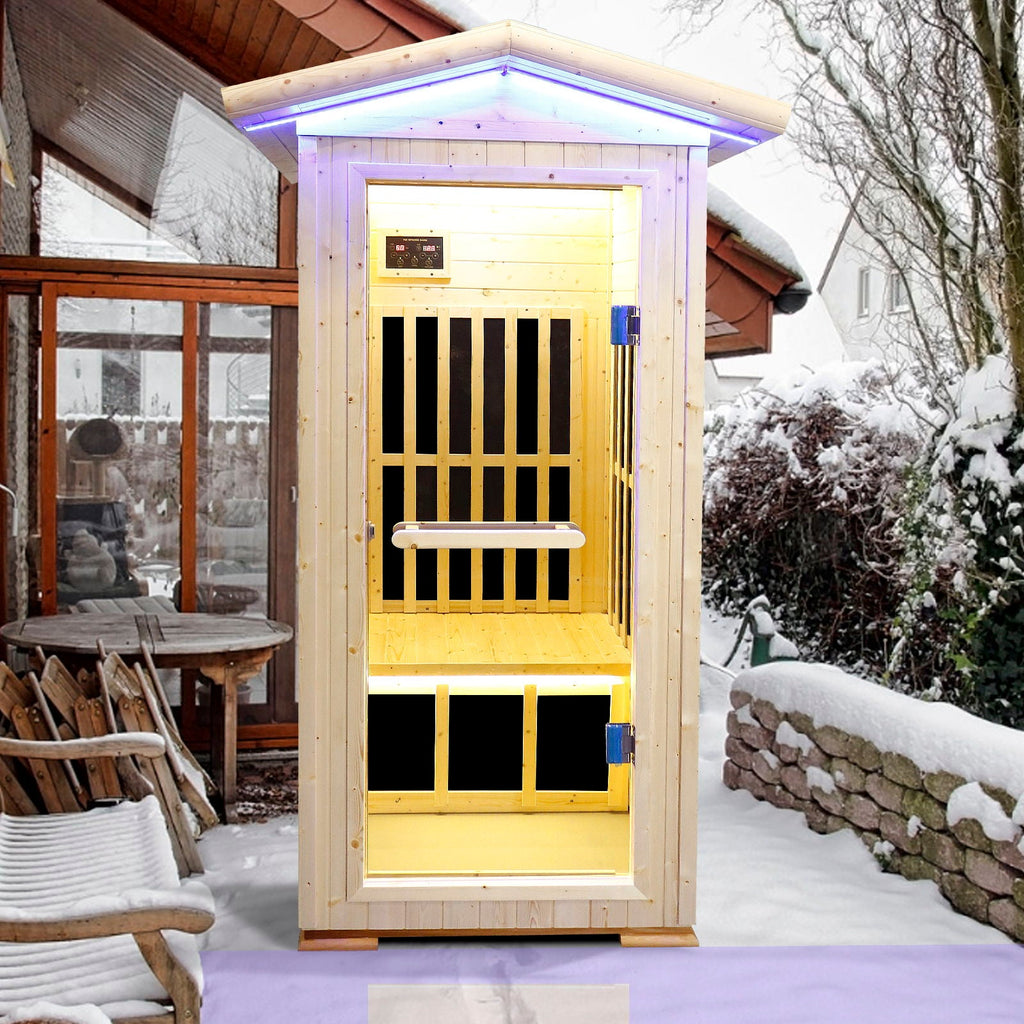 Single Person Spruce Far Infrared Sauna With Ambient Lighting And Bluetooth Music - Natural