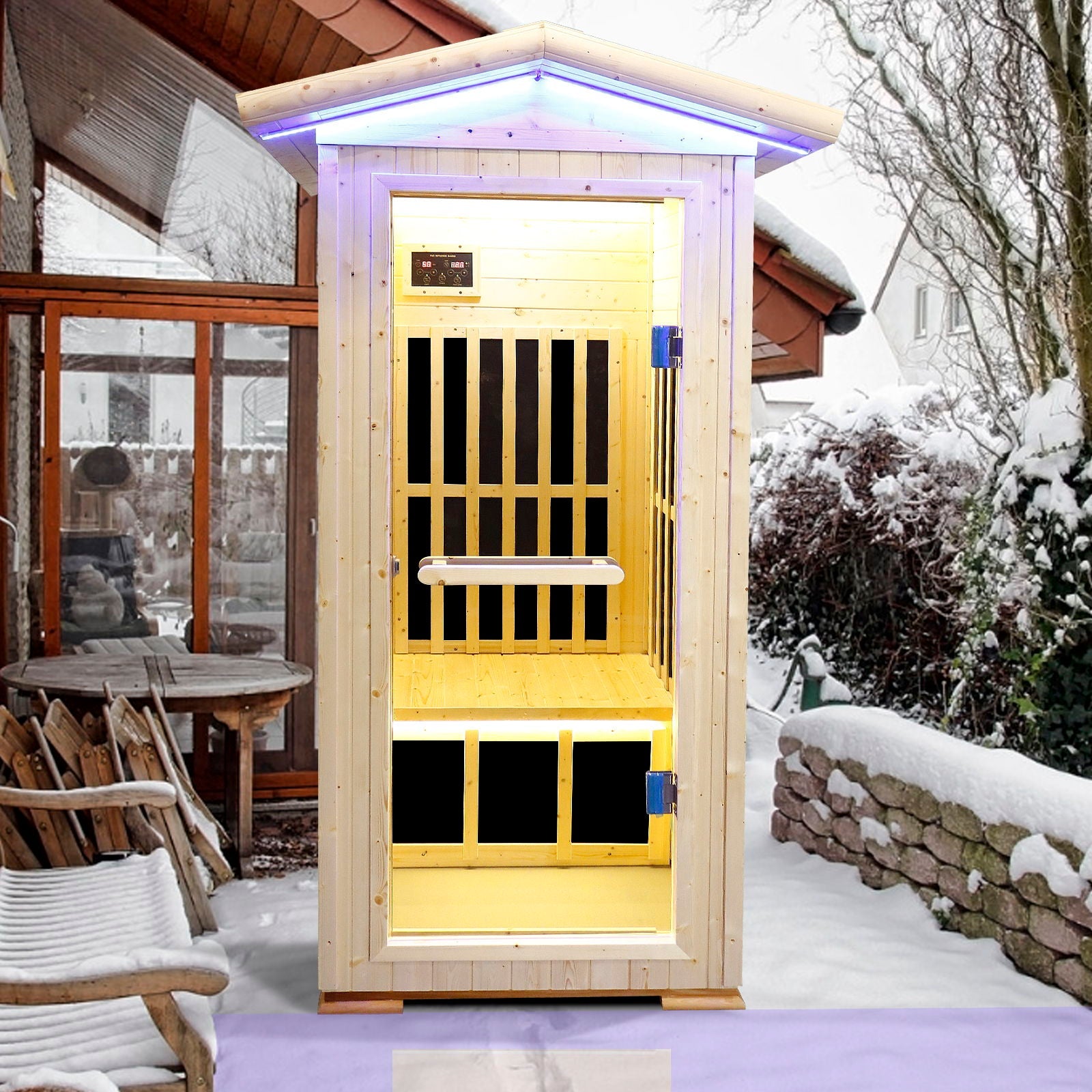 Single Person Spruce Far Infrared Sauna With Ambient Lighting And Bluetooth Music - Natural