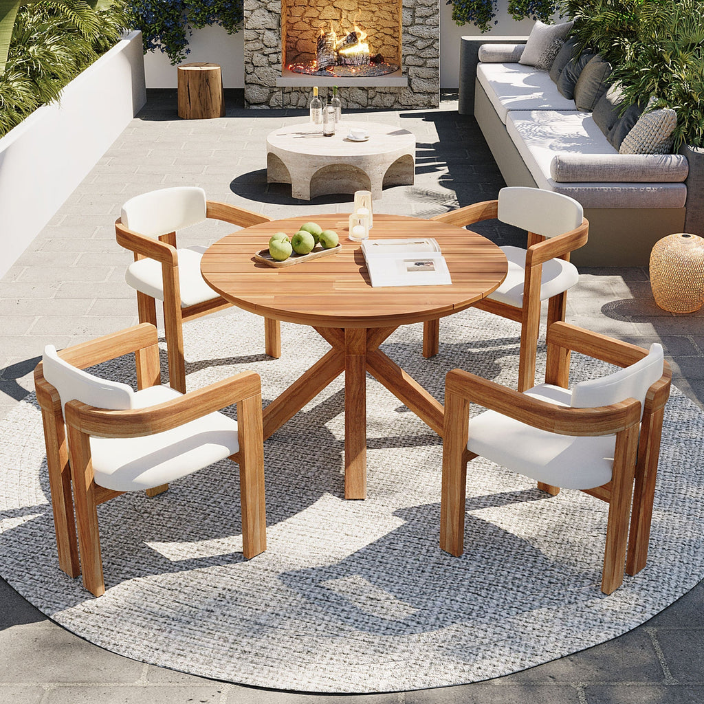 5-Piece Outdoor Acacia Wood Round Dining Set