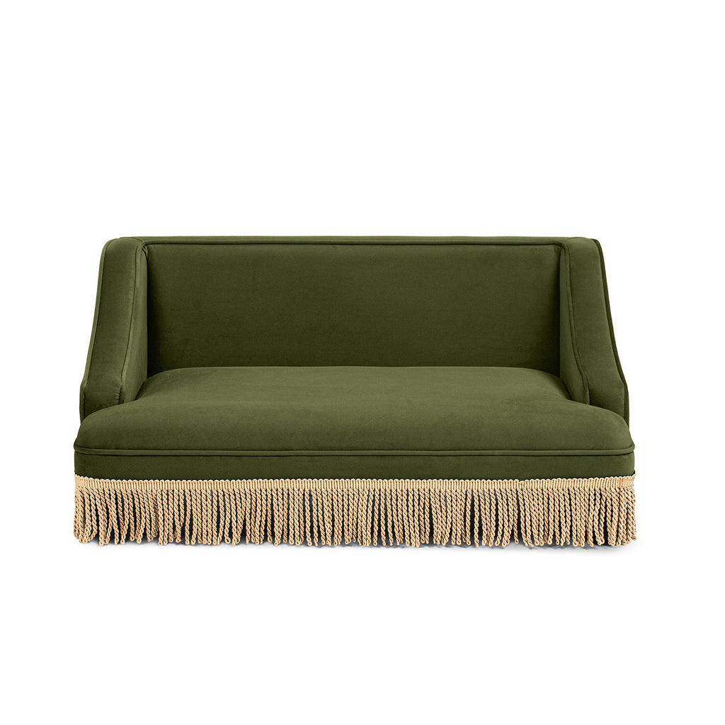 Duchess 33' Medium Princess Pet Bed Sofa with Fringe Skirt, Olive Green Velvet