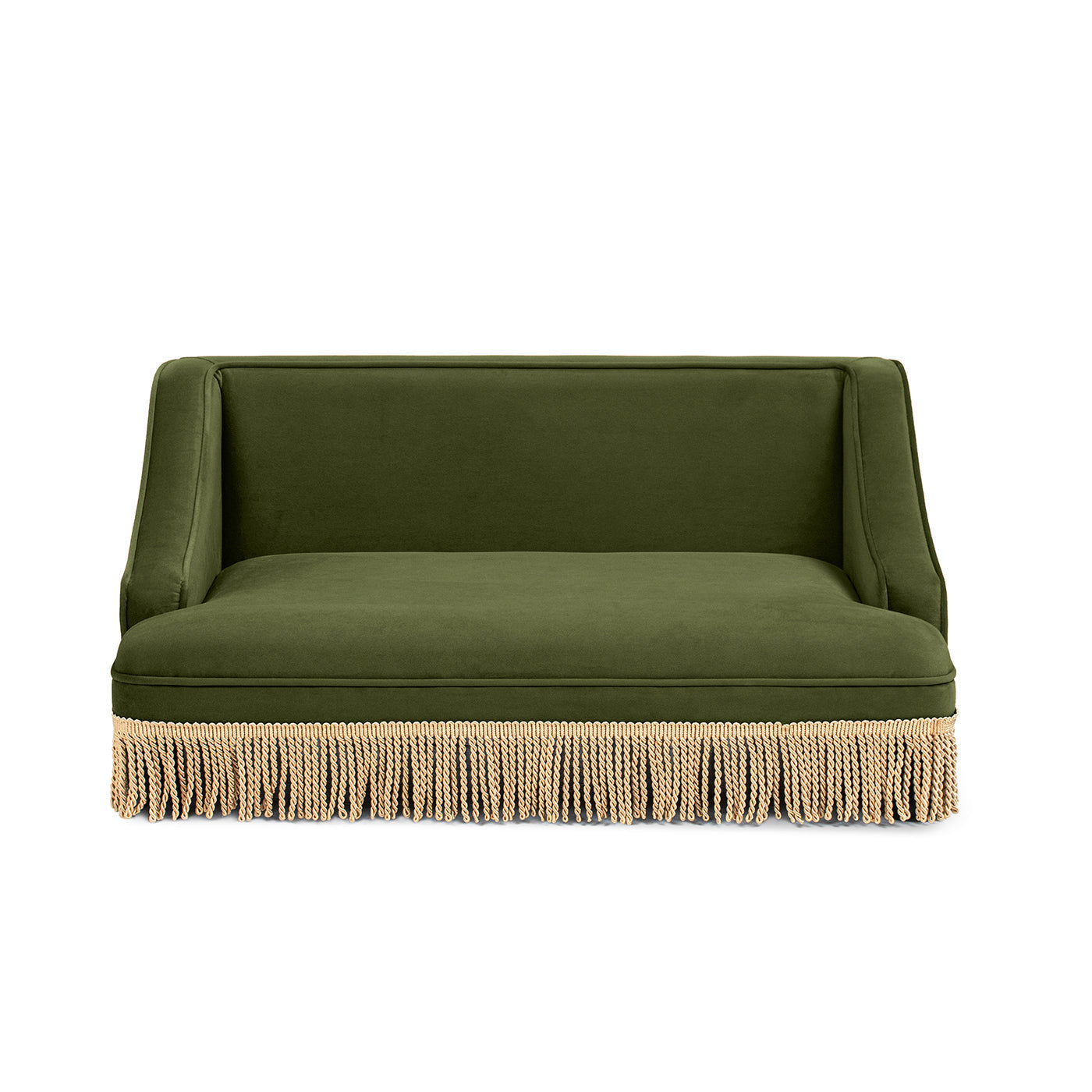 Duchess 33' Medium Princess Pet Bed Sofa with Fringe Skirt, Olive Green Velvet