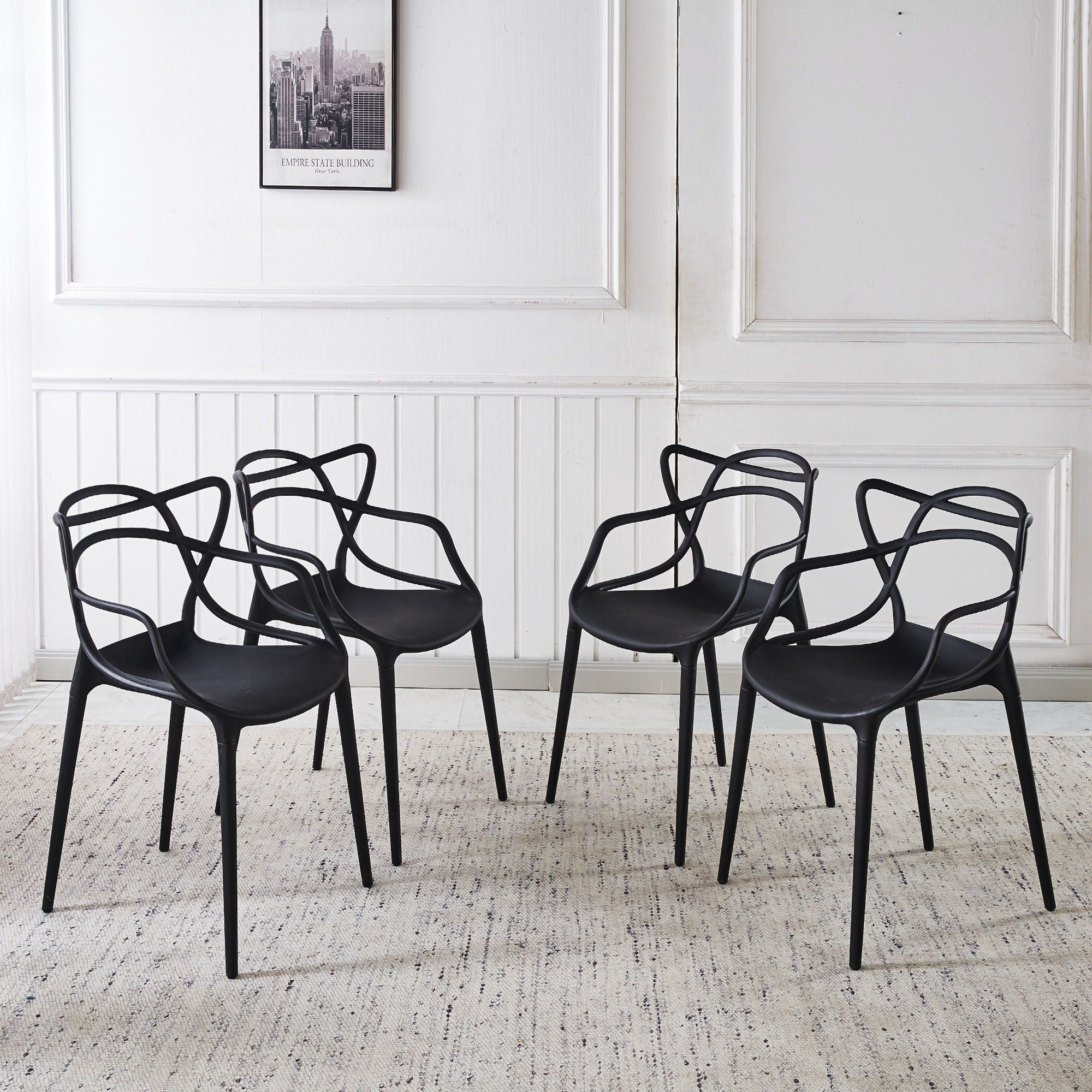 Dining Chair Set of 4 - Black Plastic