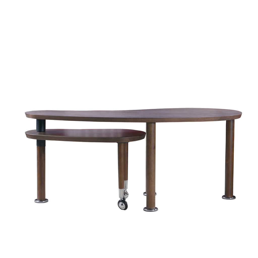 Rotatable Coffee Table With Solid Legs, 360 Degree Swivel, Waterproof - Walnut