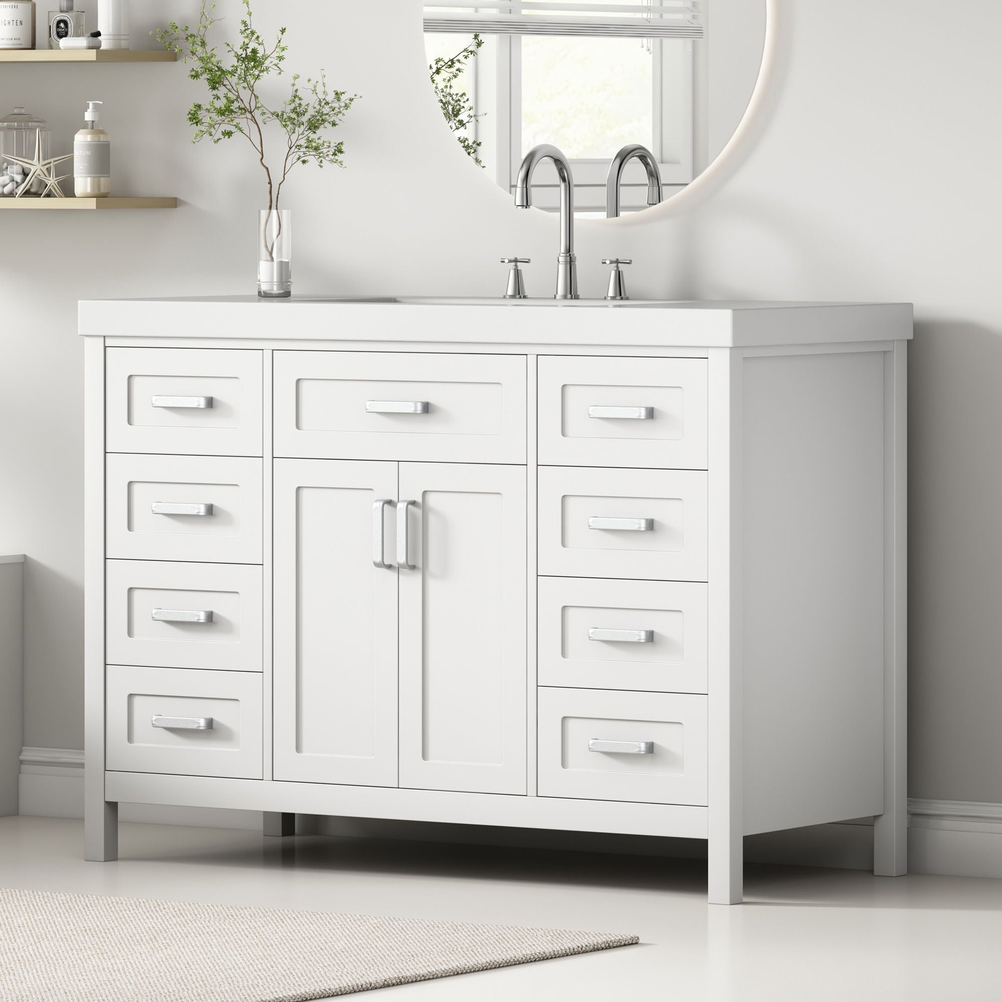 Bathroom Vanity With Sink, 2 Doors & 8 Drawers, Soft Close System