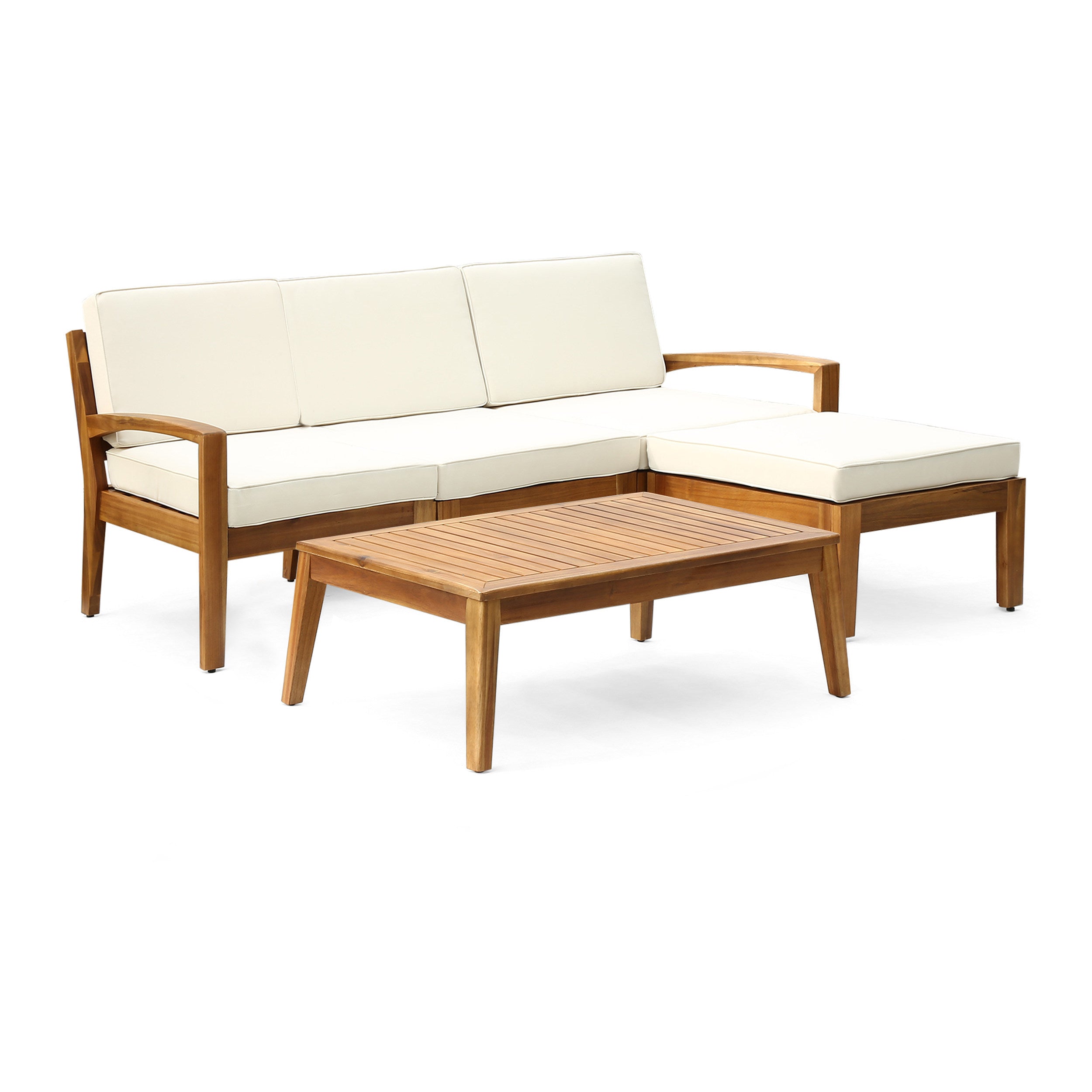 Outdoor L Shape 3pcs Acacia Wood Patio Sofa Set
