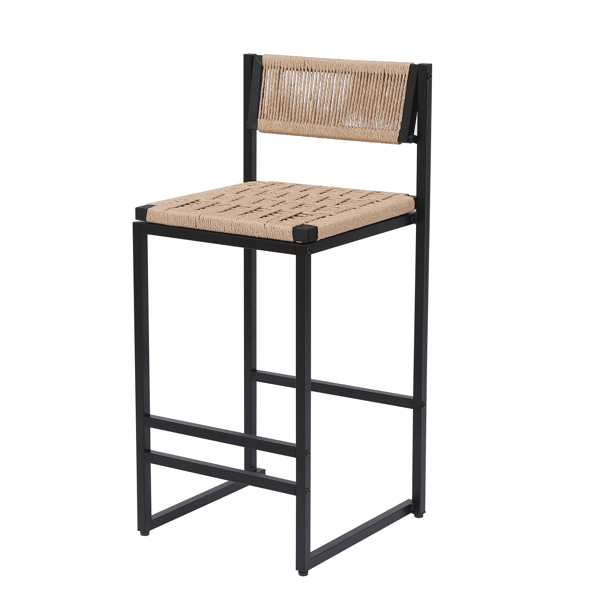 Kitchen Bar Stools with Footrest Set of 2 Paper Rope Weave Dining Chairs