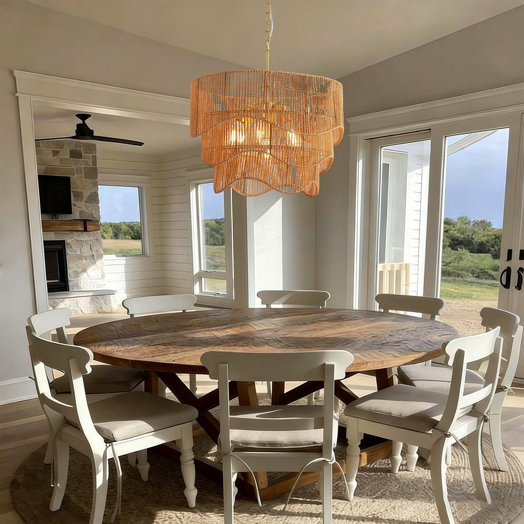 Handwoven Paper Rattan Boho Chandelier with 7-Light E26 Base