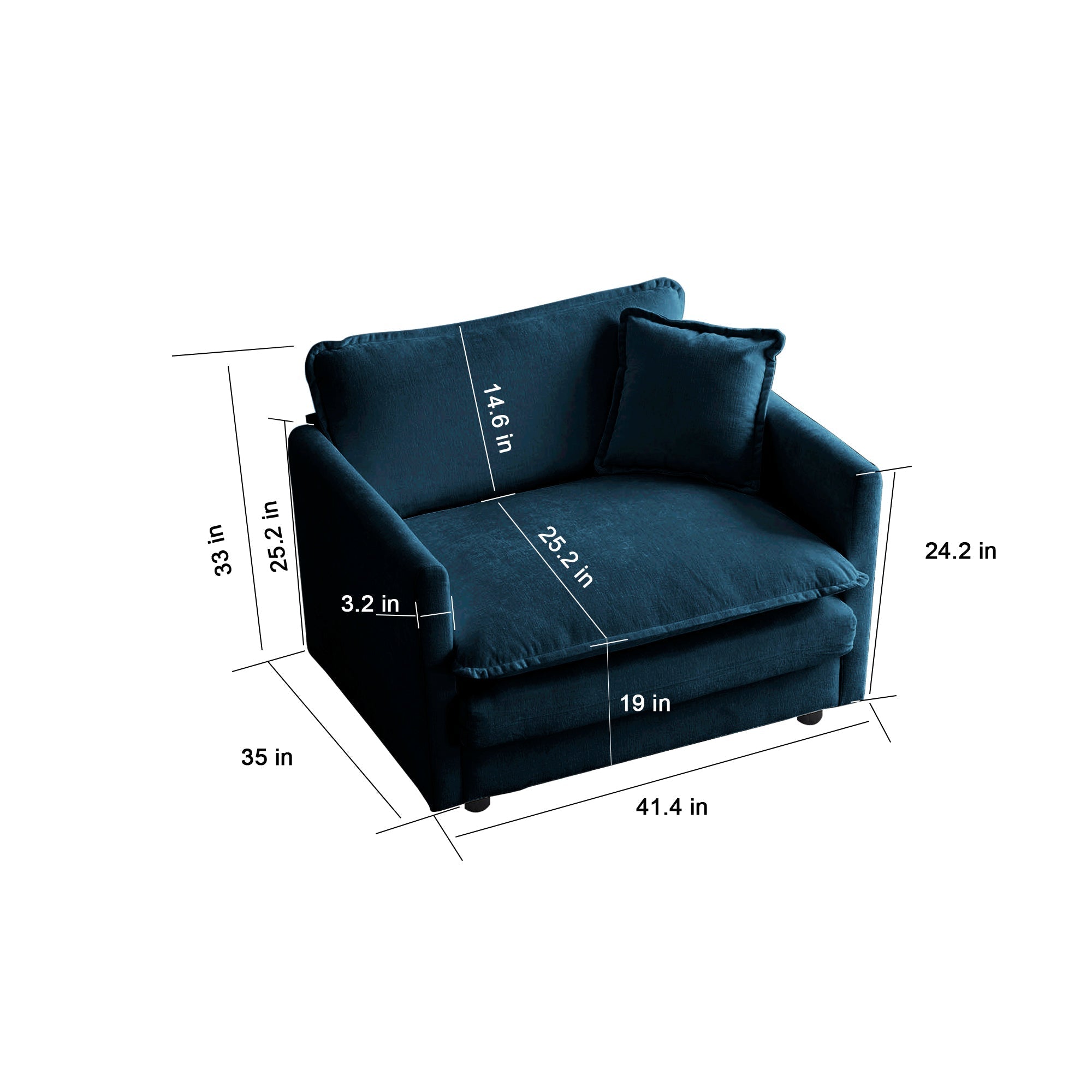 2-Piece Upholstered Sectional Sofa Set in Blue Chenille