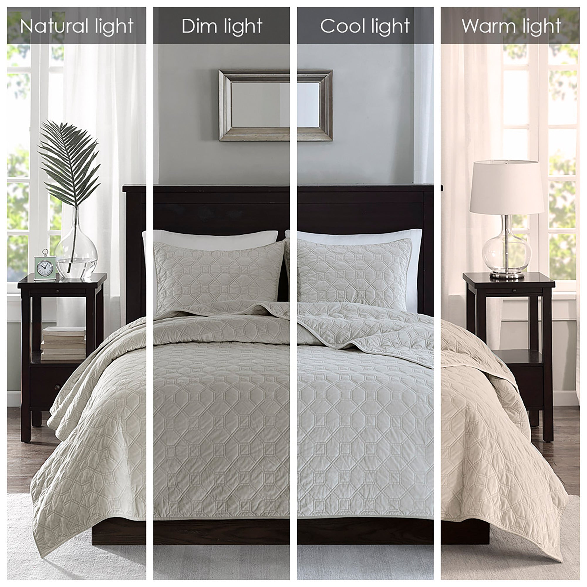 3 Piece Velvet Quilt Set Ivory Full/Queen