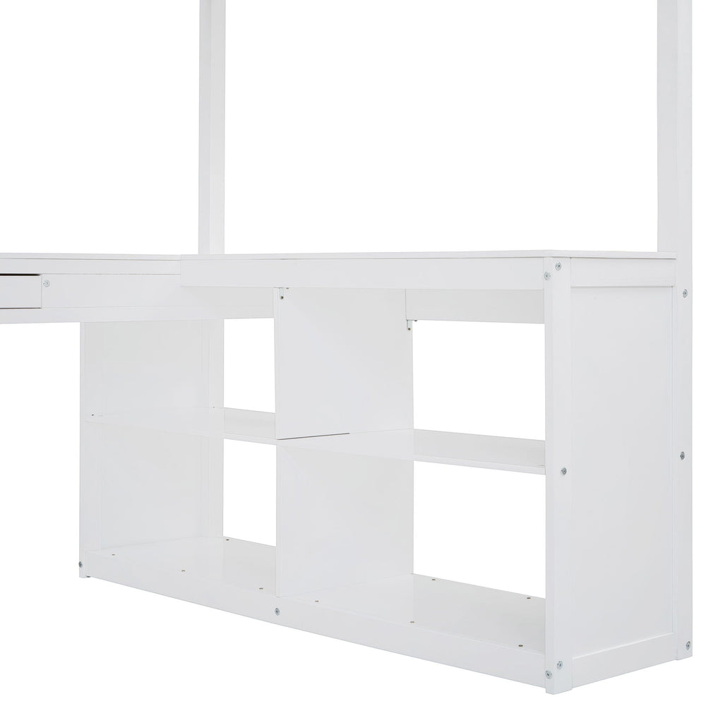 Loft Bed With Drawers, Cabinet, Shelves With Desk