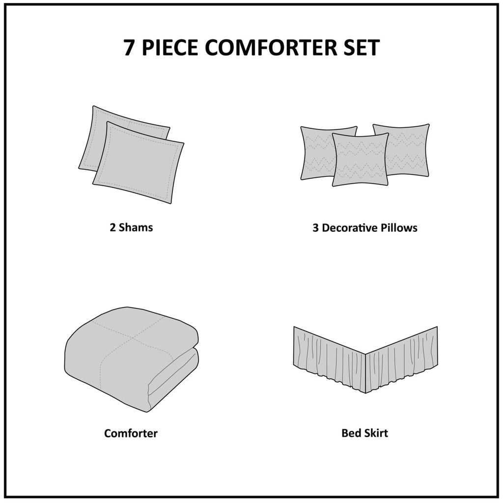 7 Piece Tufted Comforter Set Ivory Full