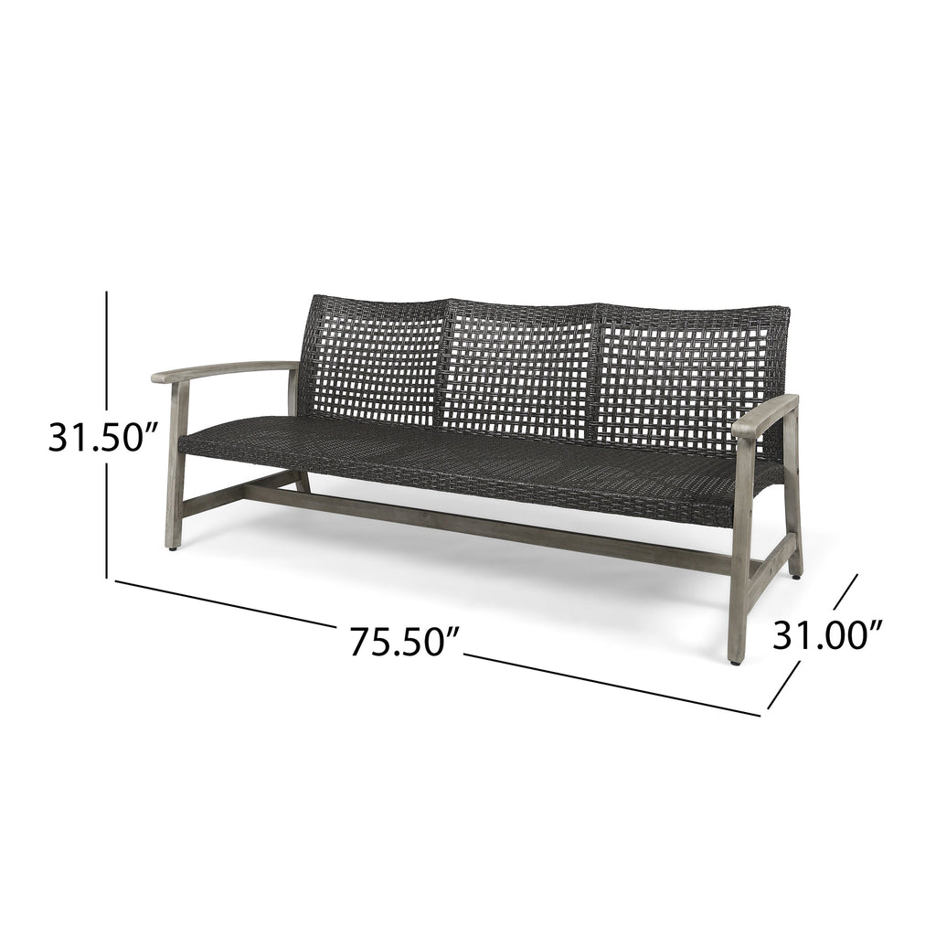 Outdoor Acacia Wood Wicker 3 Seater Sofa