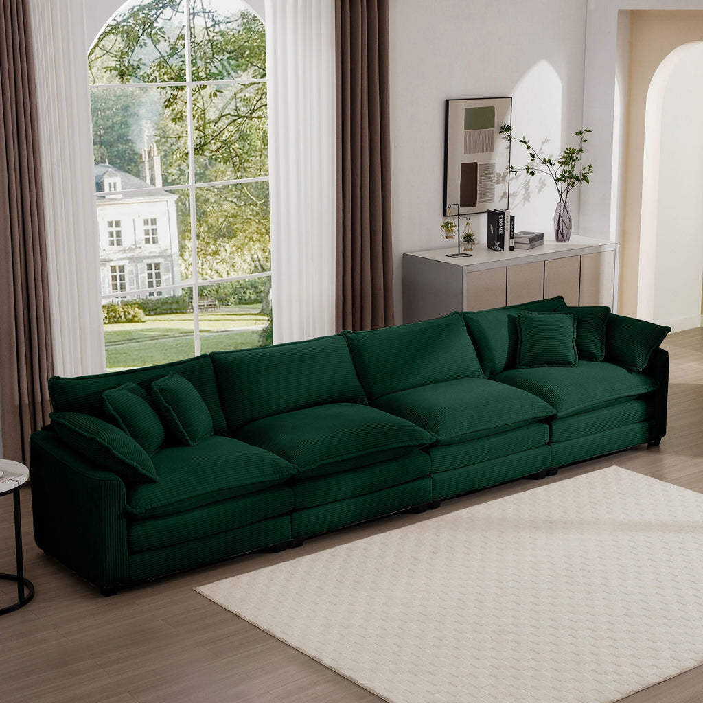 Modern Upholstered 4 Seater Fabric Sofa With Arm And Throw Pillows