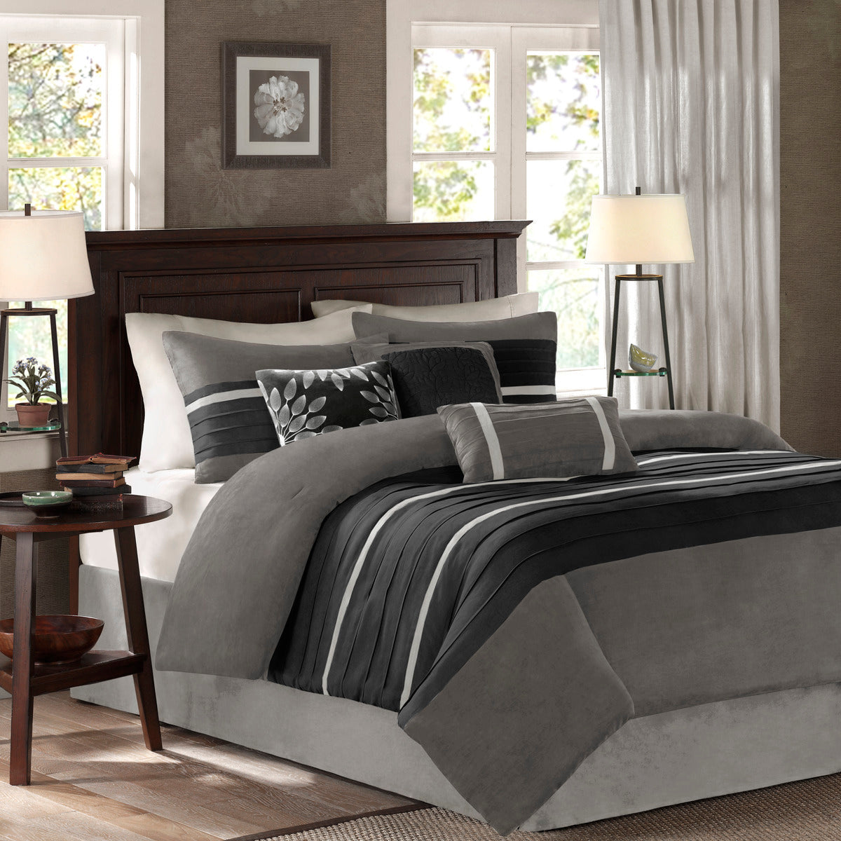 7 Piece Faux Suede Comforter Set Black King
