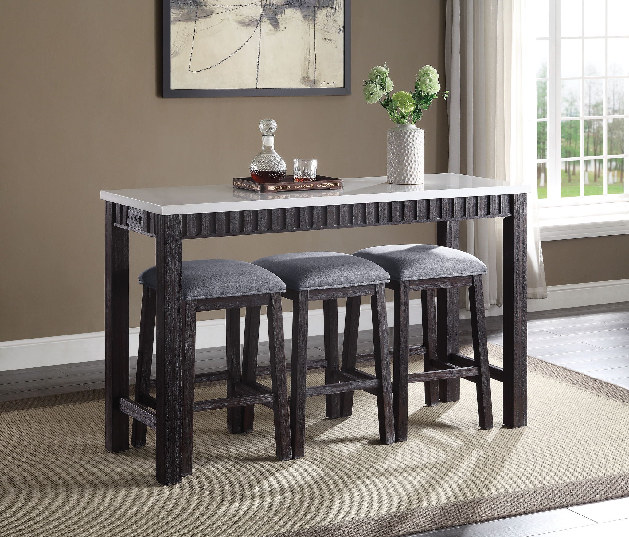 Necalli Marble Top Weathered 4 Piece Pack Counter Height Table Set - Espresso