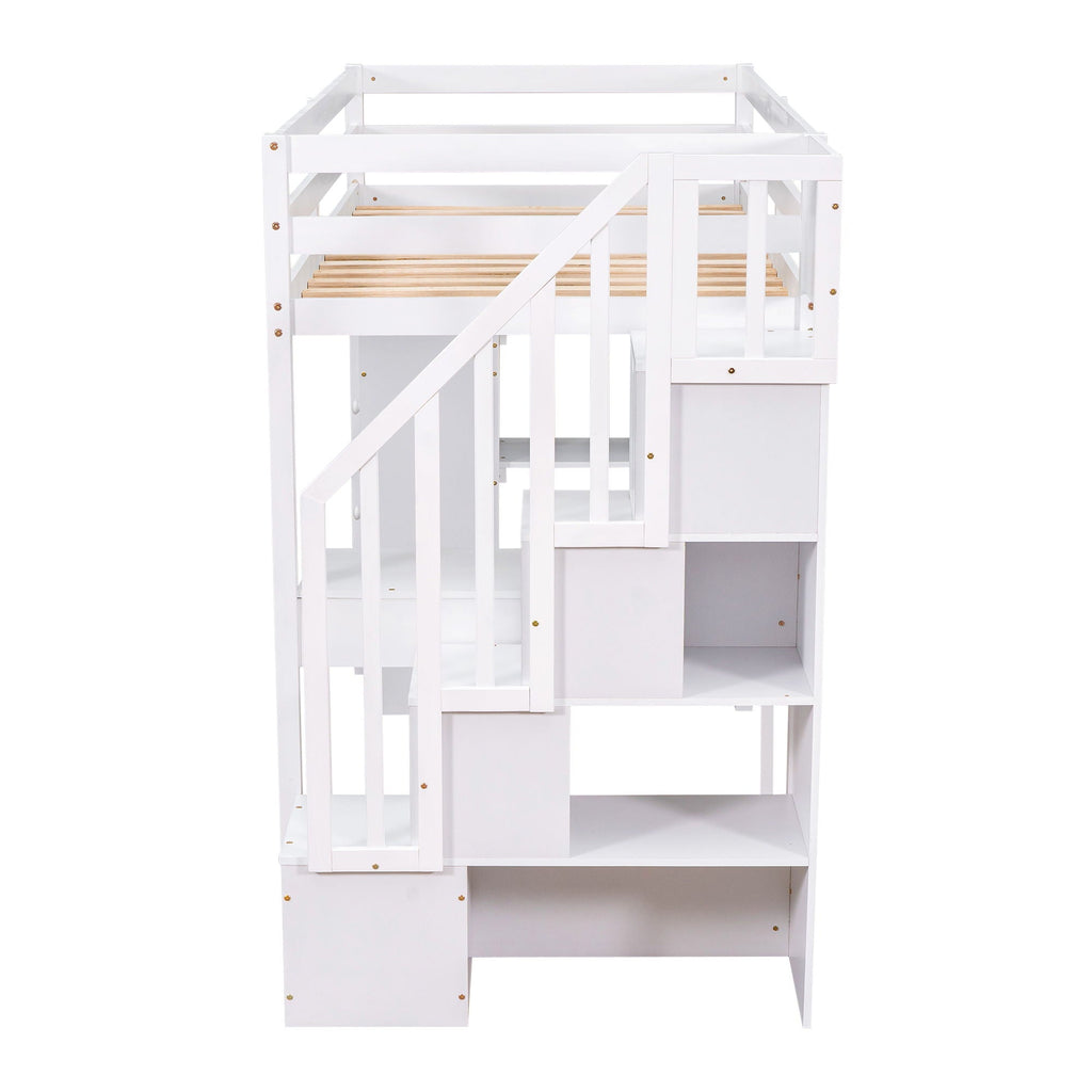 Loft Bed With Storage Drawers, Desk And Stairs With Shelves