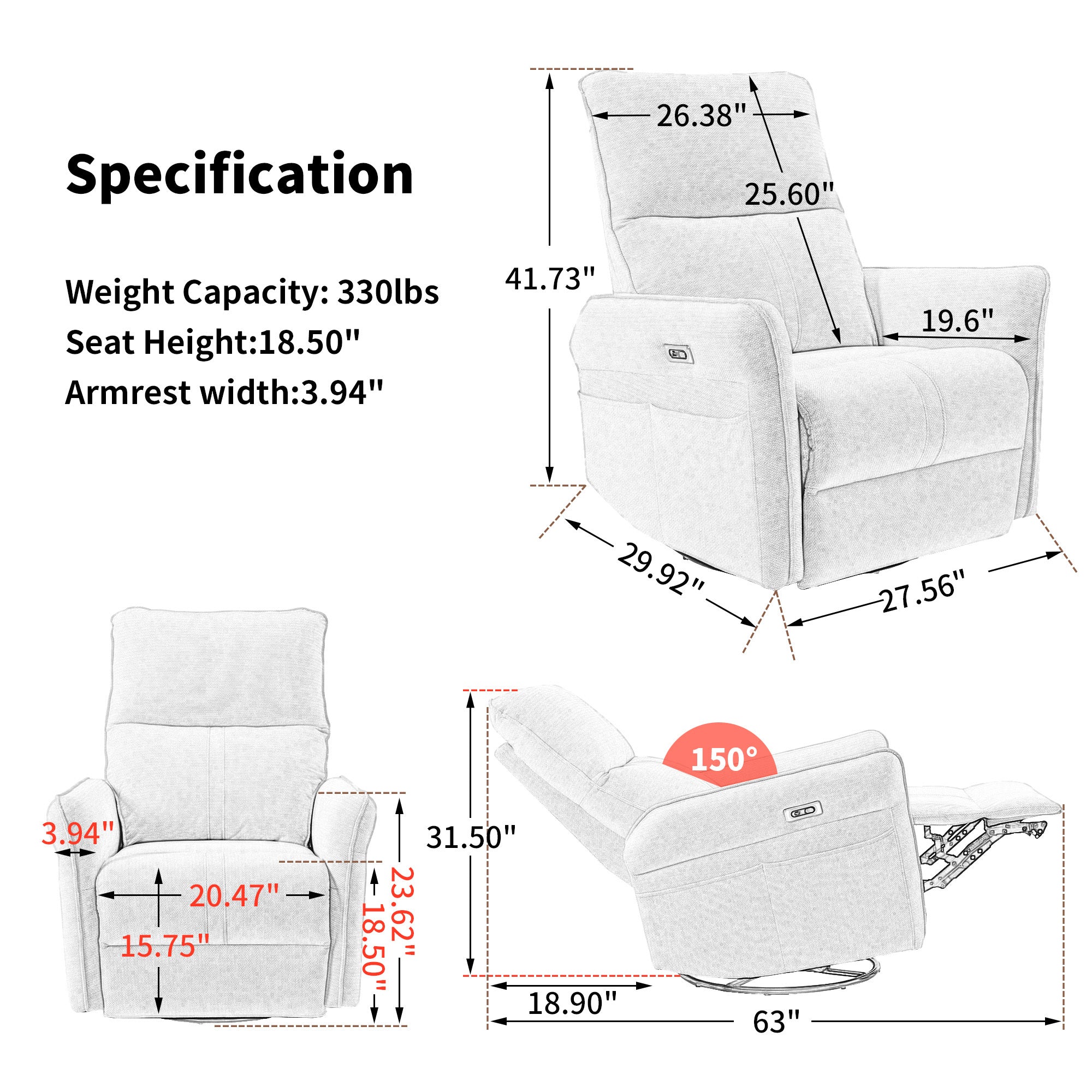 Power Swivel Rocker Recliner Chair for Adults