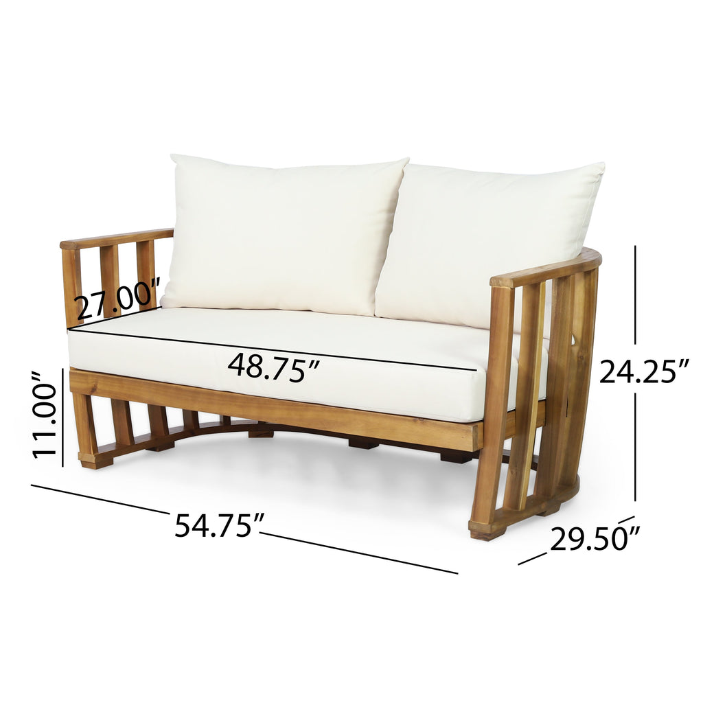 Outdoor Acacia Wood Loveseat and Coffee Table Set with Cushions