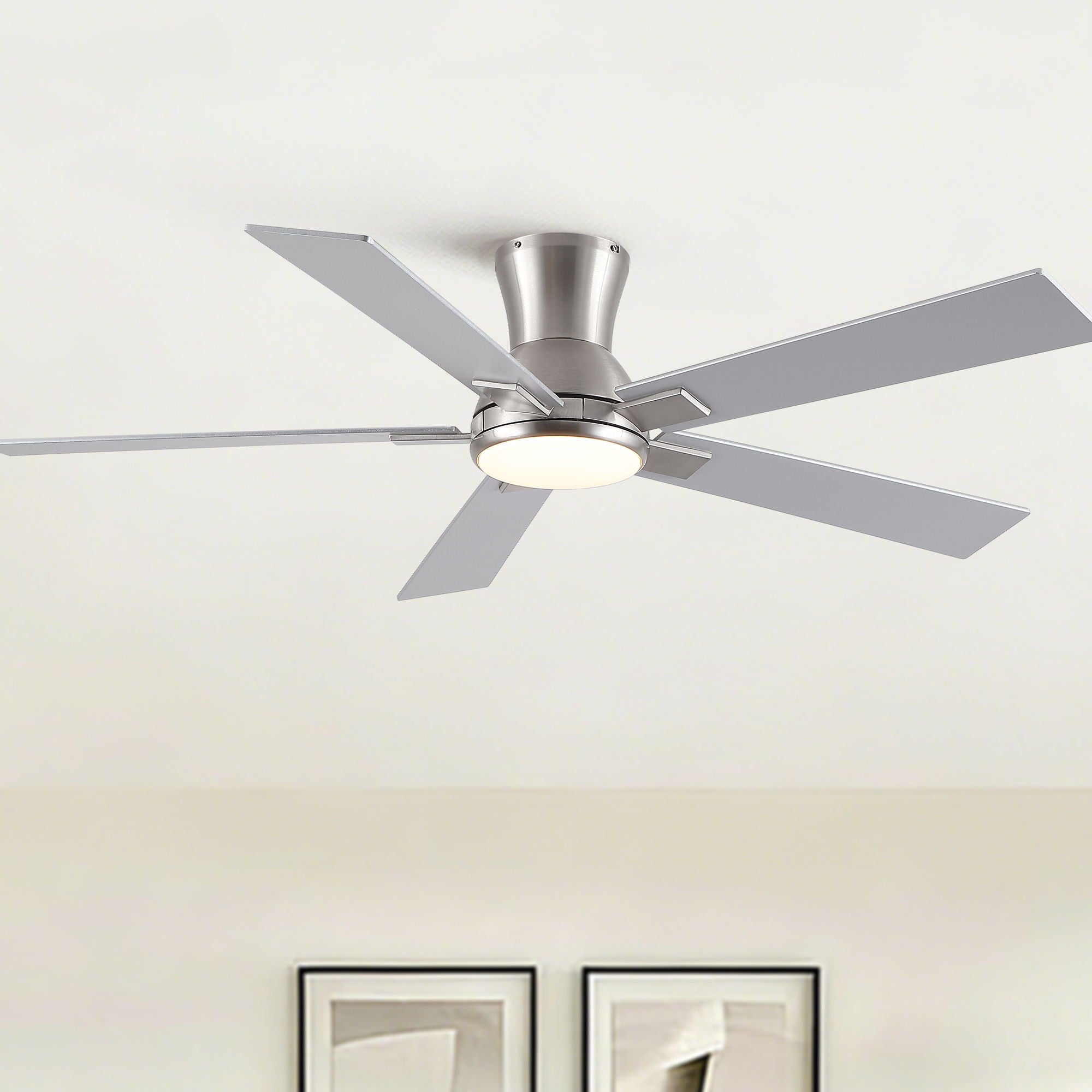 Low Profile Flush Mount Intergrated LED Ceiling Fan With Light And Reversible Quiet Motor