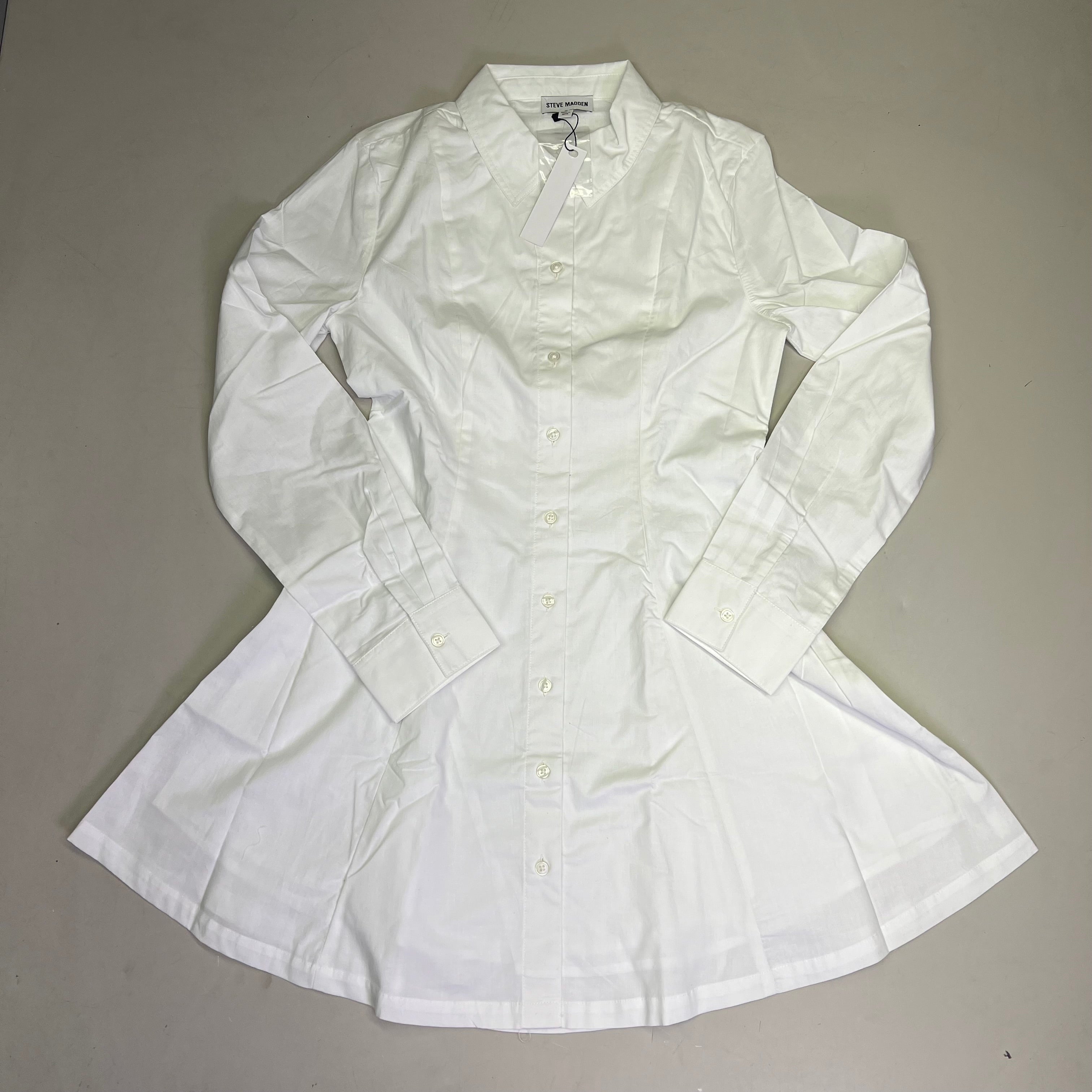 STEVE MADDEN Fit & Flare Shirt Dress Long Sleeve Button Cuff Women's Sz M Cloud