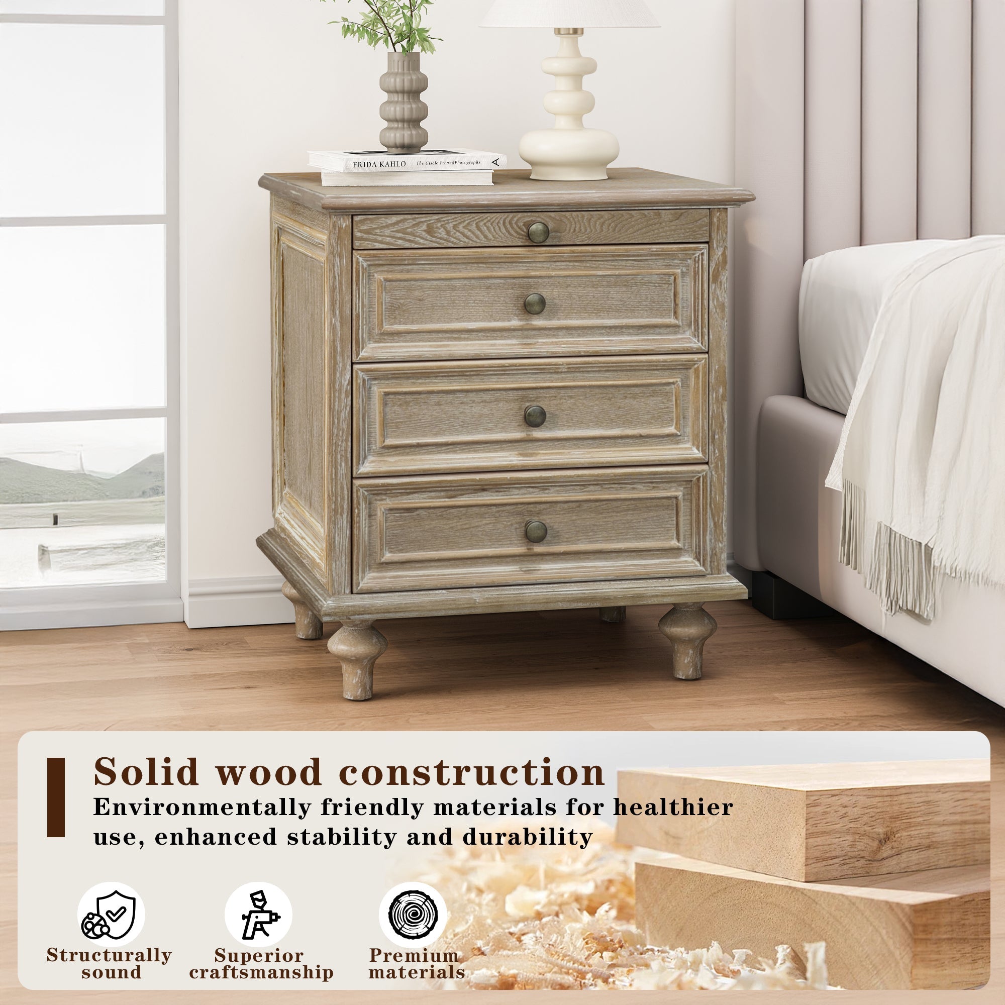 Farmhouse Nightstands with 4 Drawers and Pull-Out Shelf