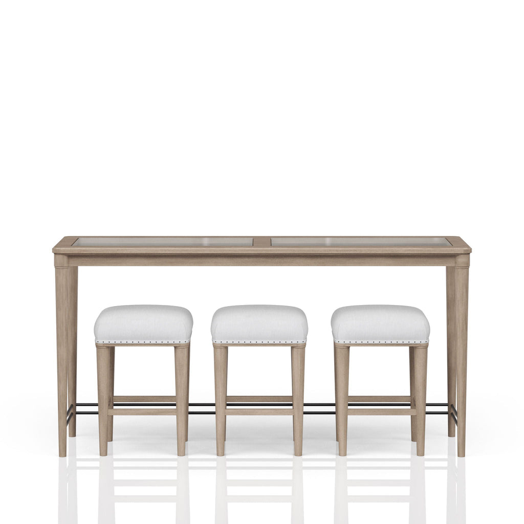 Glass Console Table With 3 Stools - Frosted