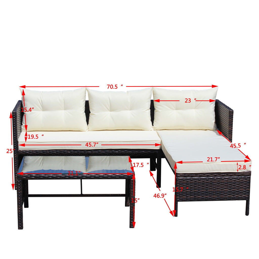 Outdoor Patio Furniture 3-Piece Conversation Set with Wicker Rattan Sectional Sofa
