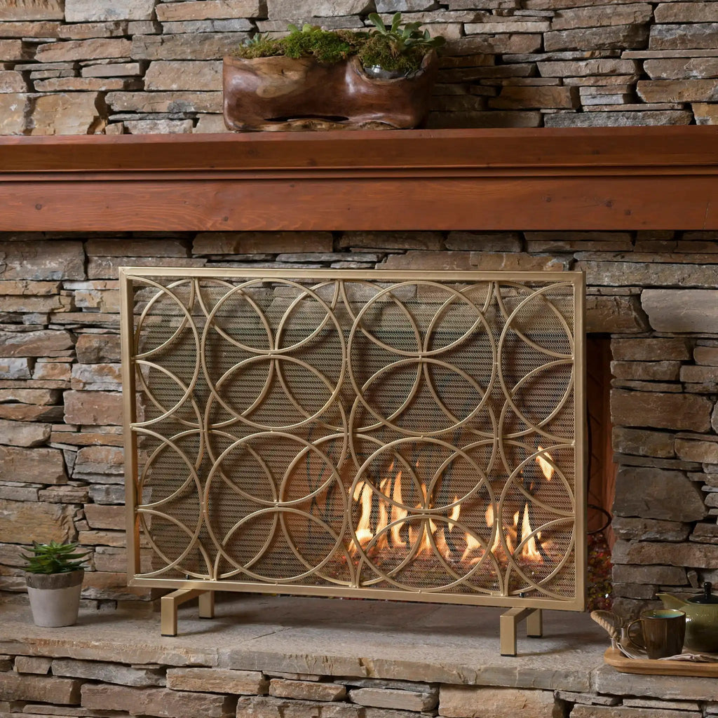 Thayer Single Panel Iron Fireplace Screen with Geometric Design