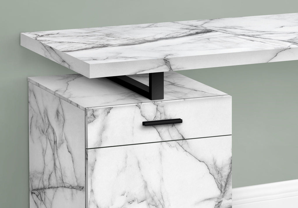 Computer Desk with Marble Look Laminate and Storage Drawers - White