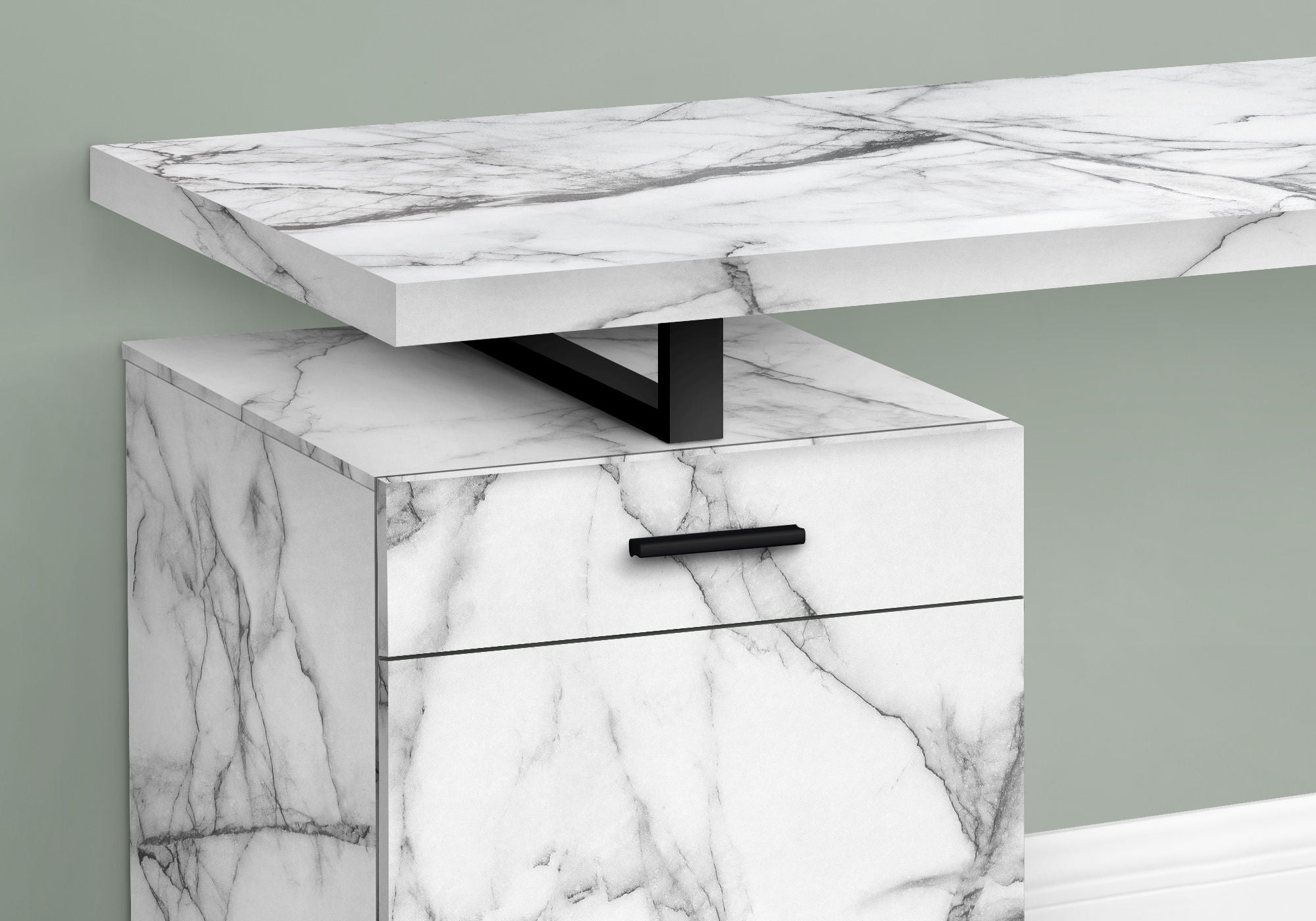 Computer Desk with Marble Look Laminate and Storage Drawers - White