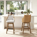 Bahama 30' Cane Rattan High-Back Swivel Bar Stool with Recessed Arms, Two-Tone Neutral Gray Polyester Wool Blend