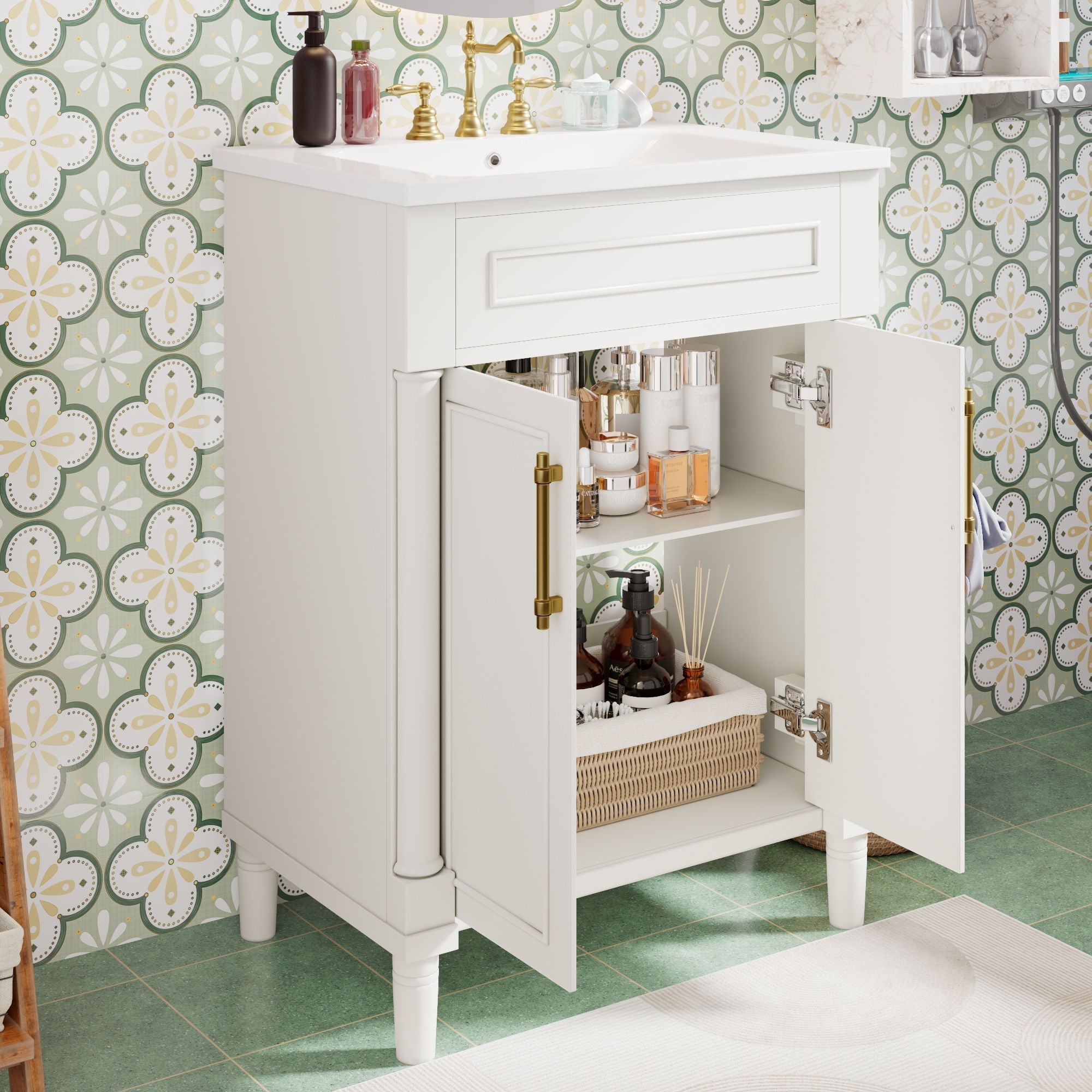 Bathroom Vanity With Integrated Sink and 2 Door Cabinet