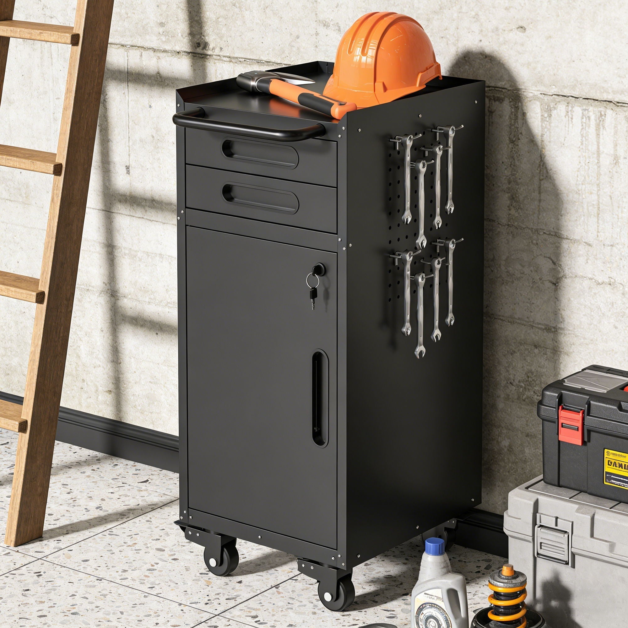 Rolling Tool Cabinet Heavy Duty Garage Storage With Lockable Doors