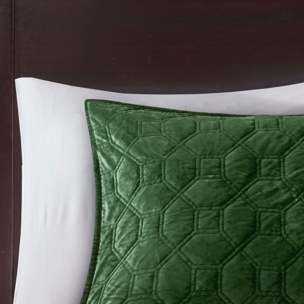 3 Piece Velvet Quilt Set Green Full/Queen
