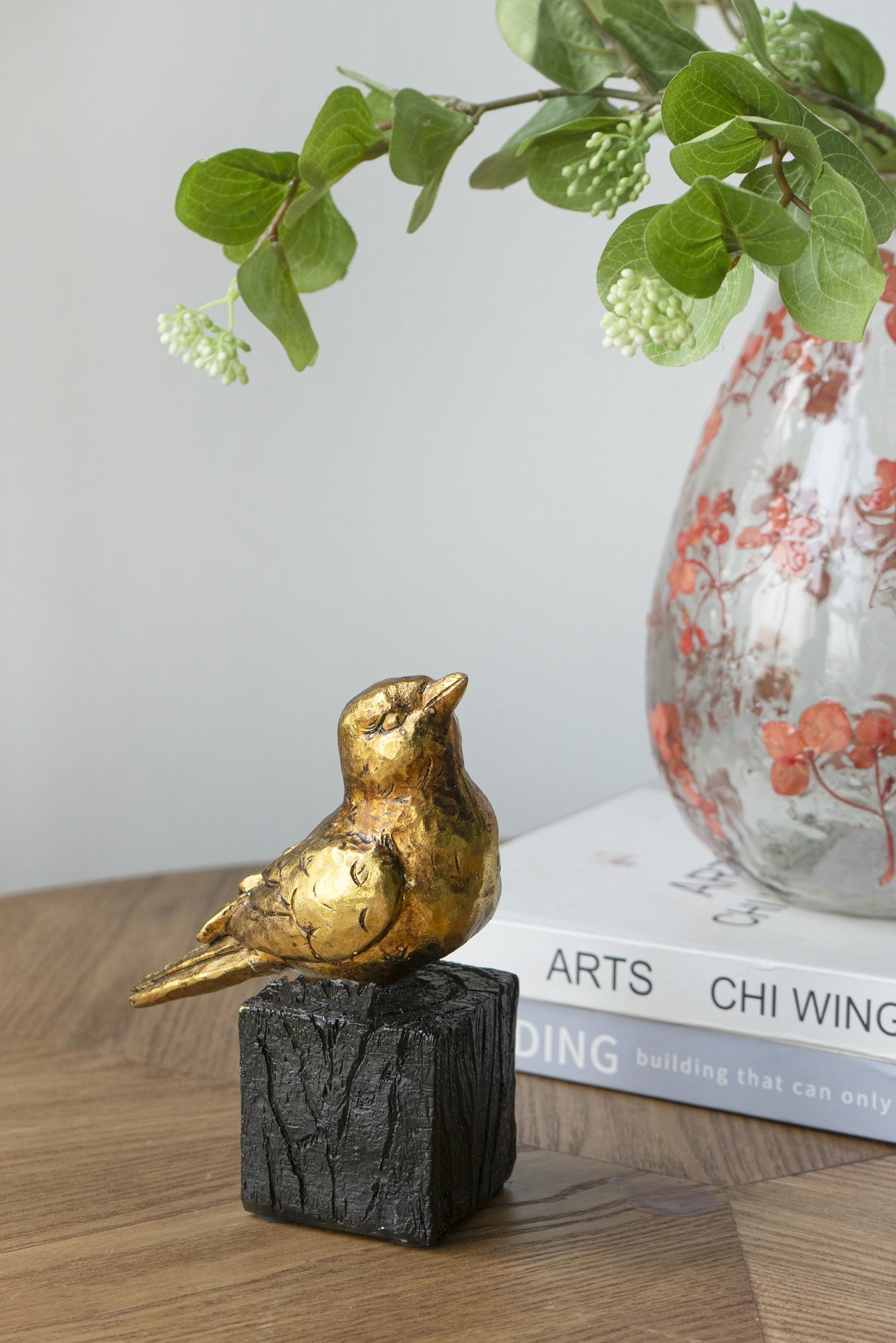 Gold Resin Songbird Sculpture On Black Faux Branch