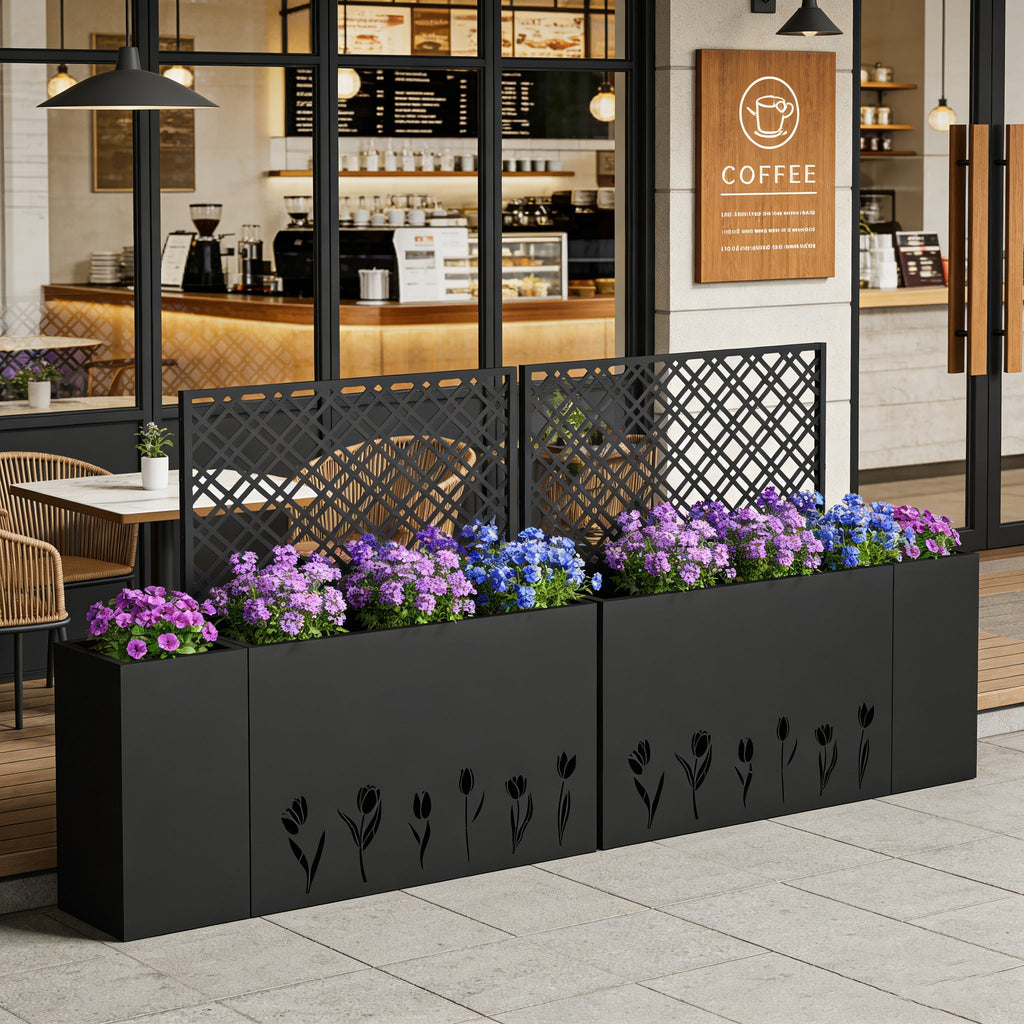 2-Piece Metal Planter Box with Trellis - Tulip Black
