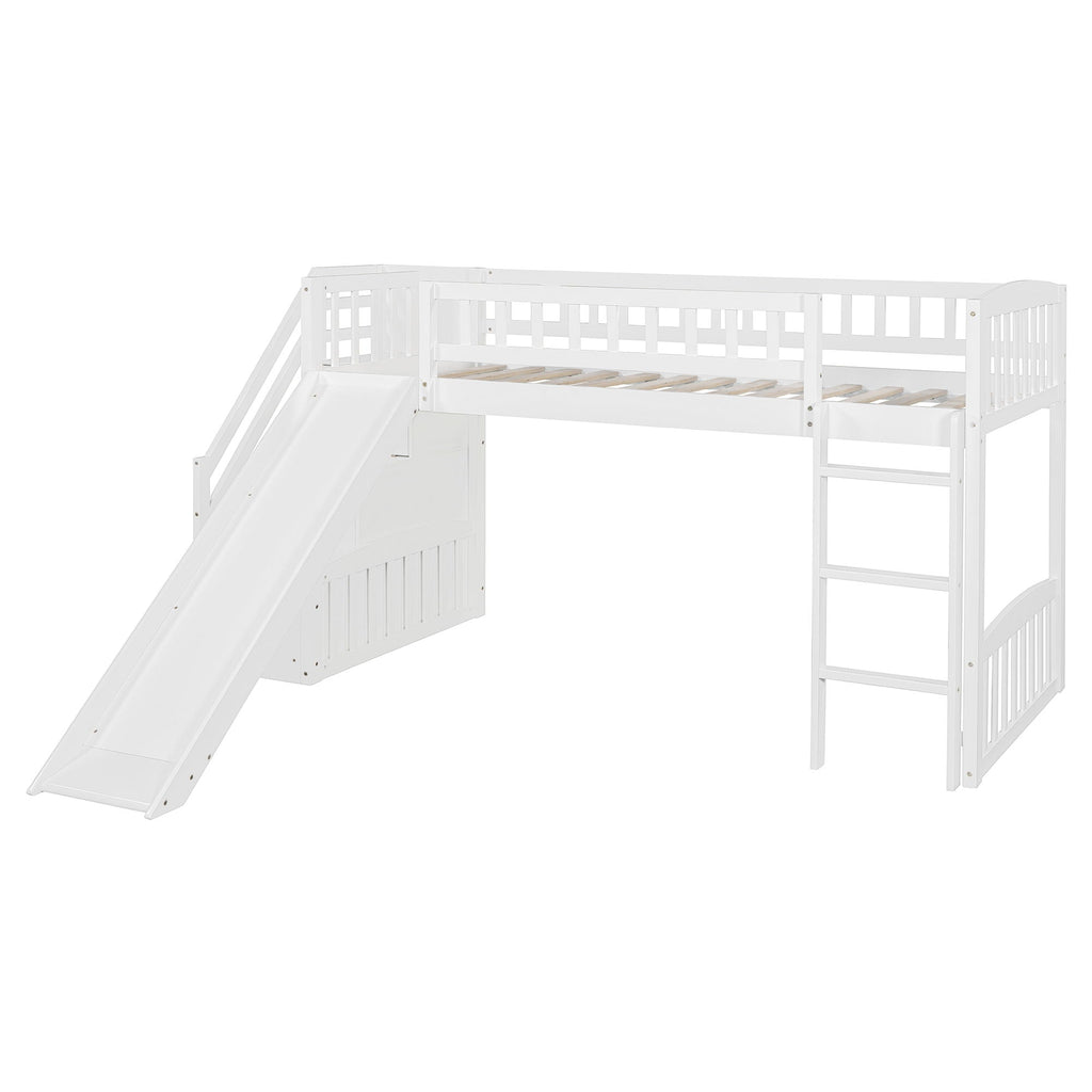 Loft Stairway Bed With 2 Drawers, Convertible Ladder And Slide