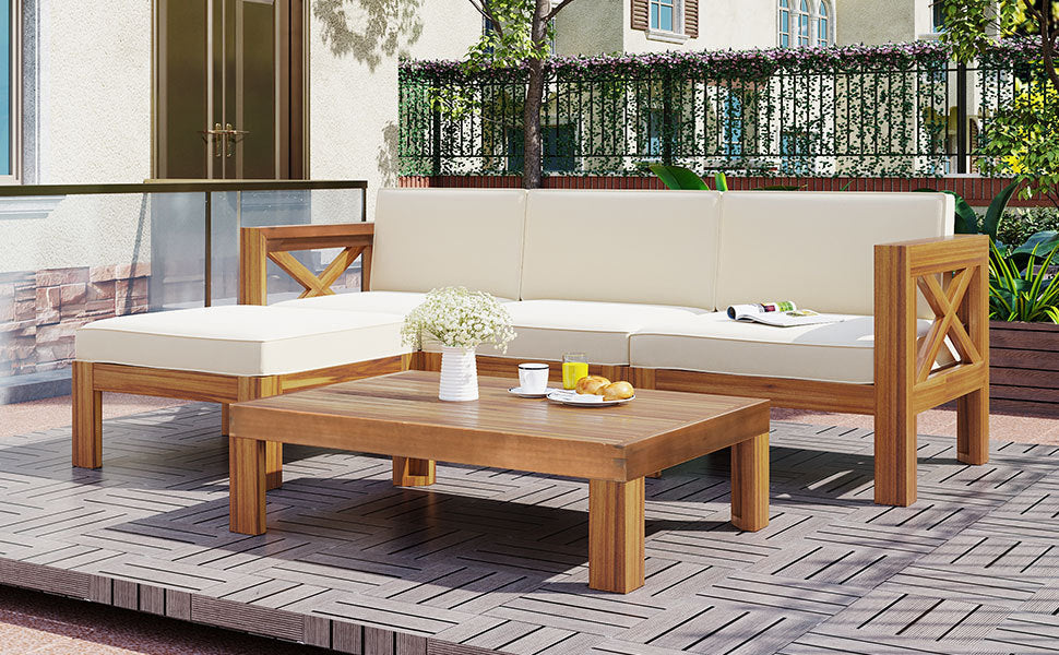 Topmax Outdoor Patio Wood 5-Piece Sectional Sofa Seating Group Set