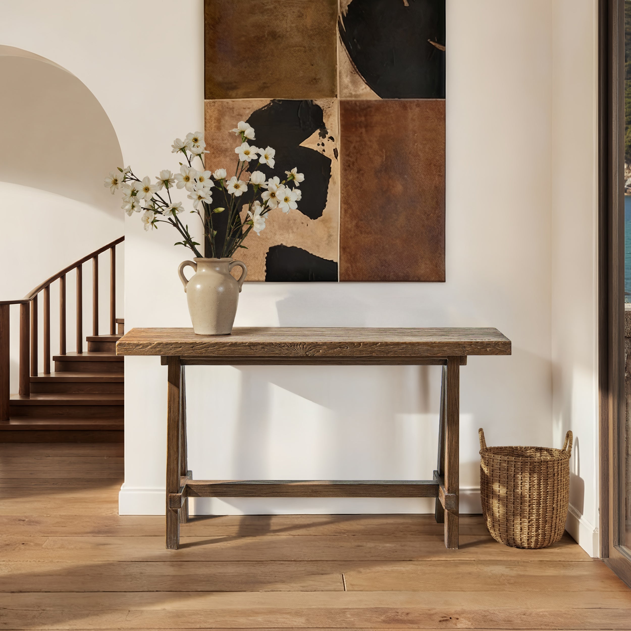 Hawthorne 60'' Solid Reclaimed Elm Trestle Console Table
