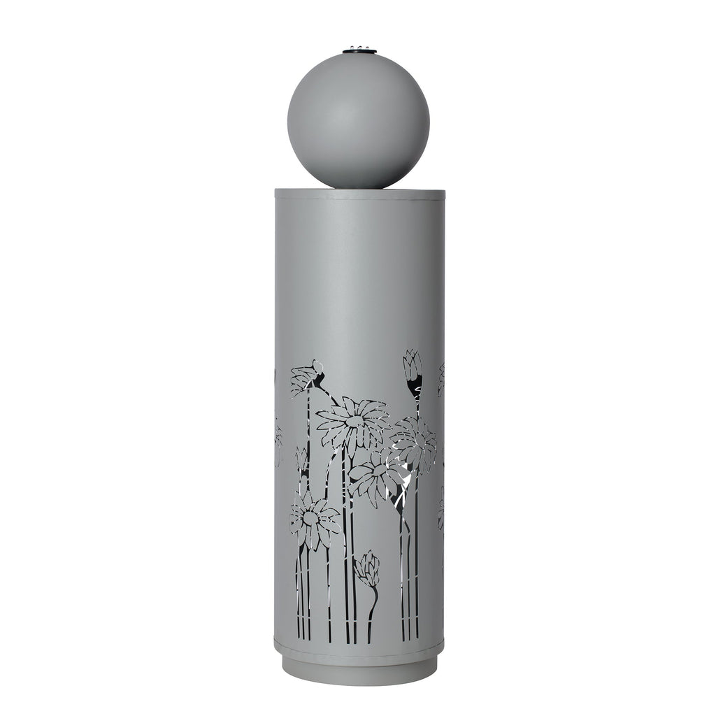 34.25'H Light Gray Metal Cutout Outdoor Water Fountain with LED Lights
