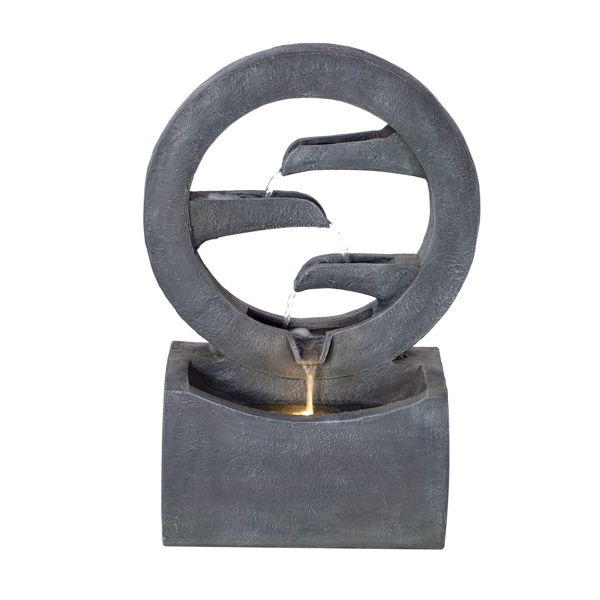 26.77'H Gray Circular Polyresin Outdoor Water Fountain with LED Light