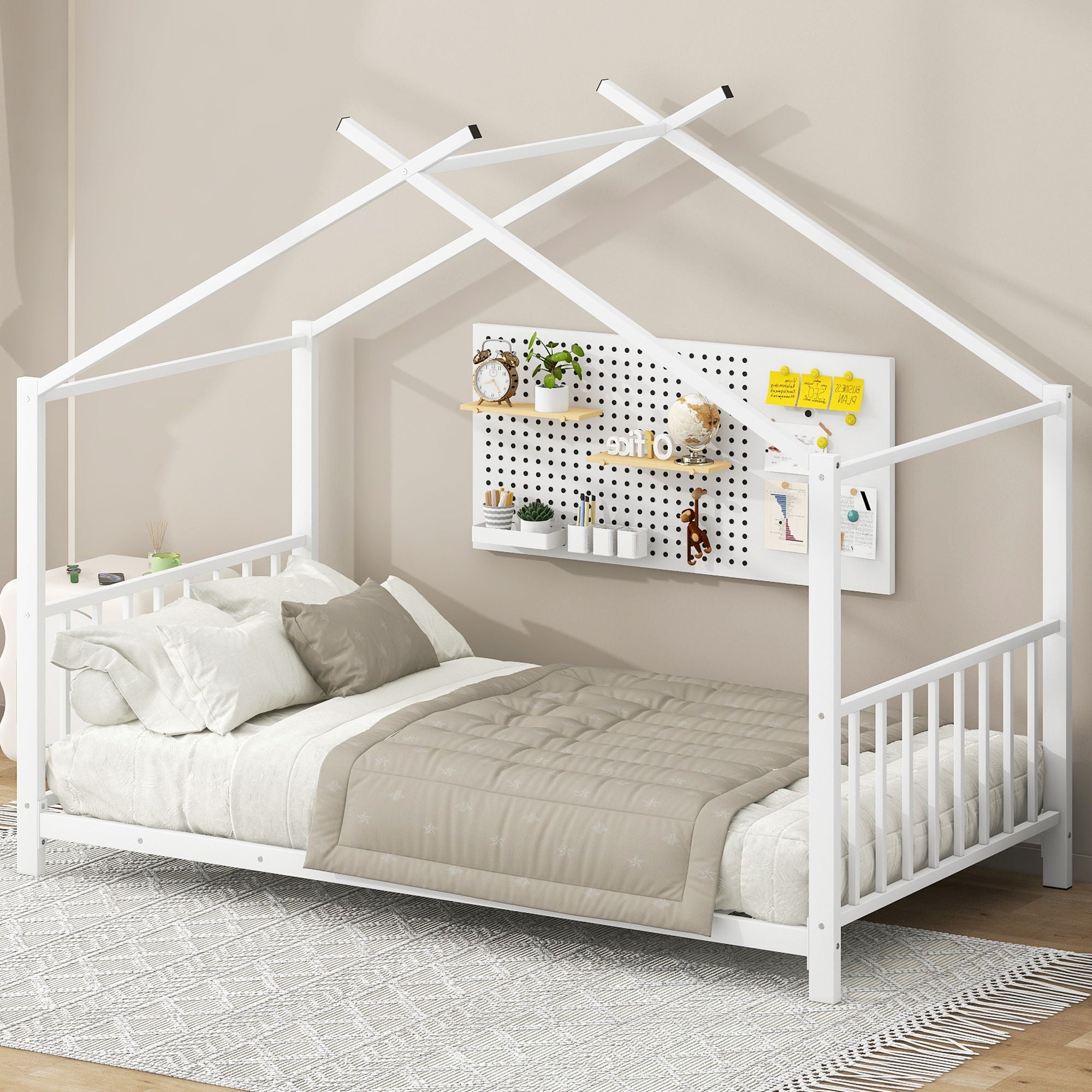 Metal House Platform Bed With Modern Design And Durable Frame