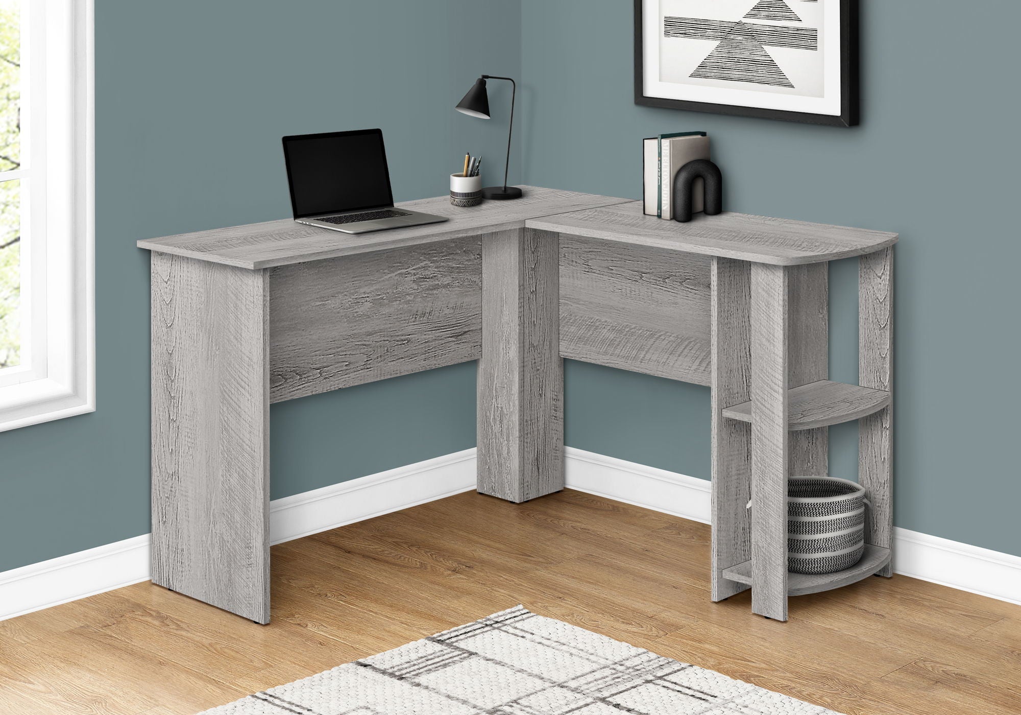 L-Shaped Corner Computer Desk with Storage Shelves