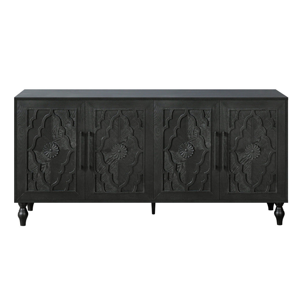 Carved Flower Door Large Storage Cabinet with Metal Handle