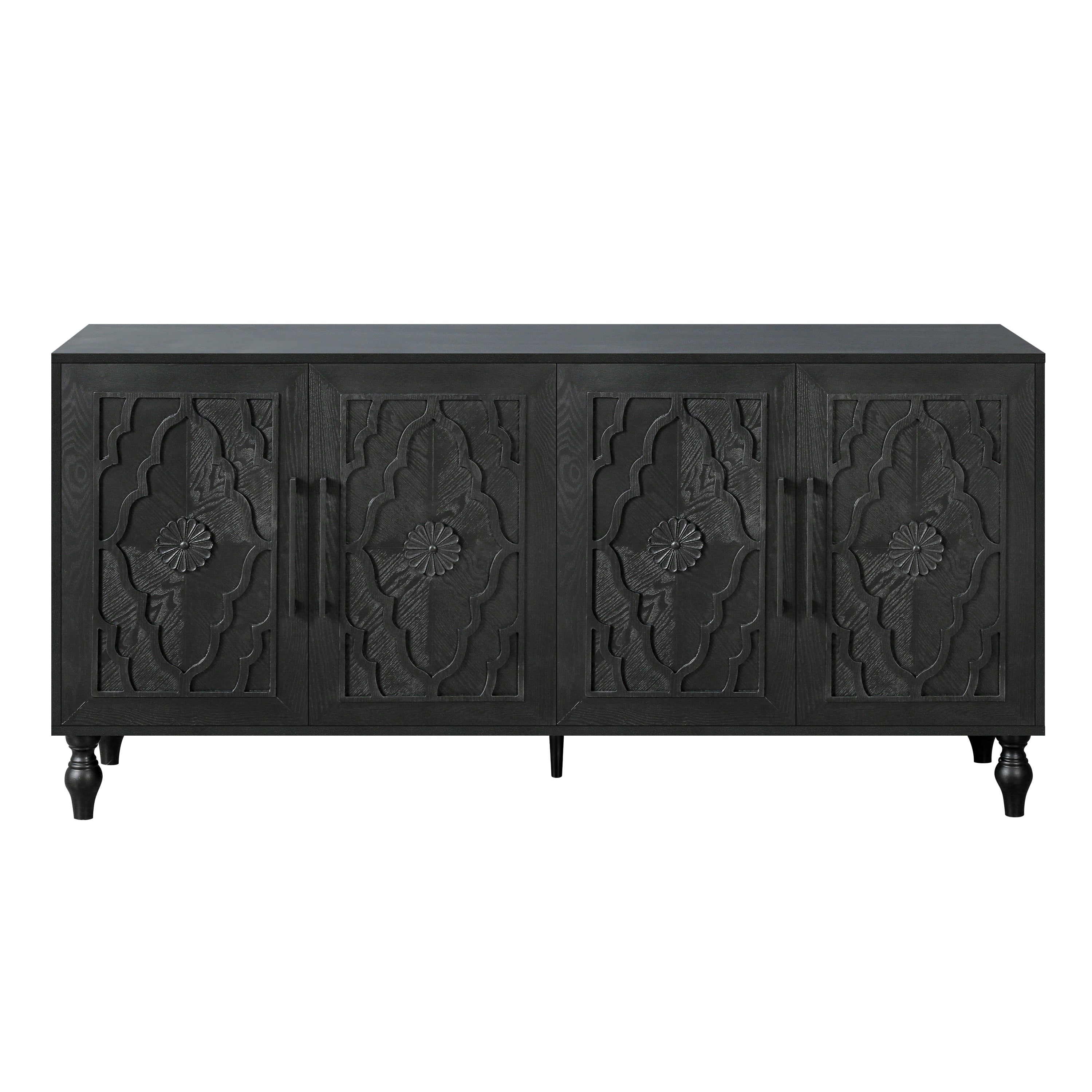 Carved Flower Door Large Storage Cabinet with Metal Handle