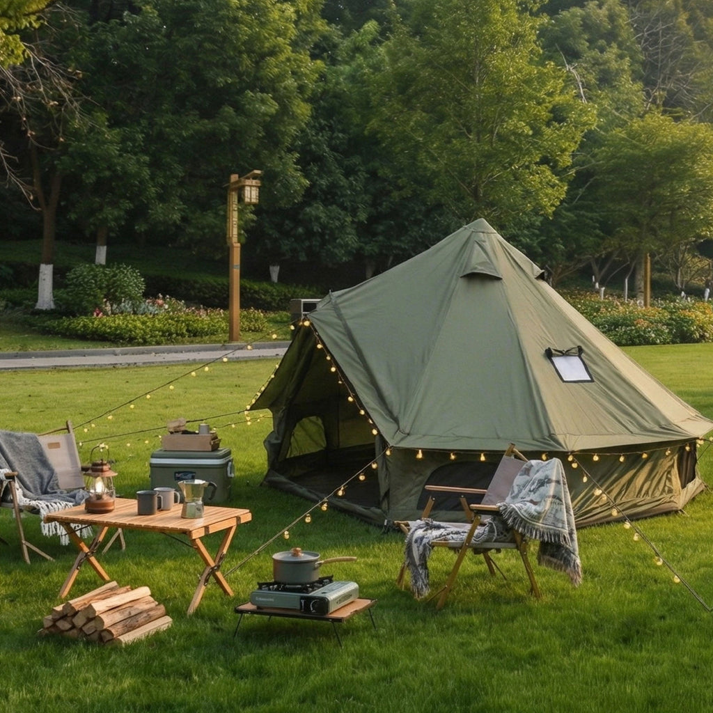 4 Season Bell Tent 9.8 FT Green Waterproof Glamping Tent