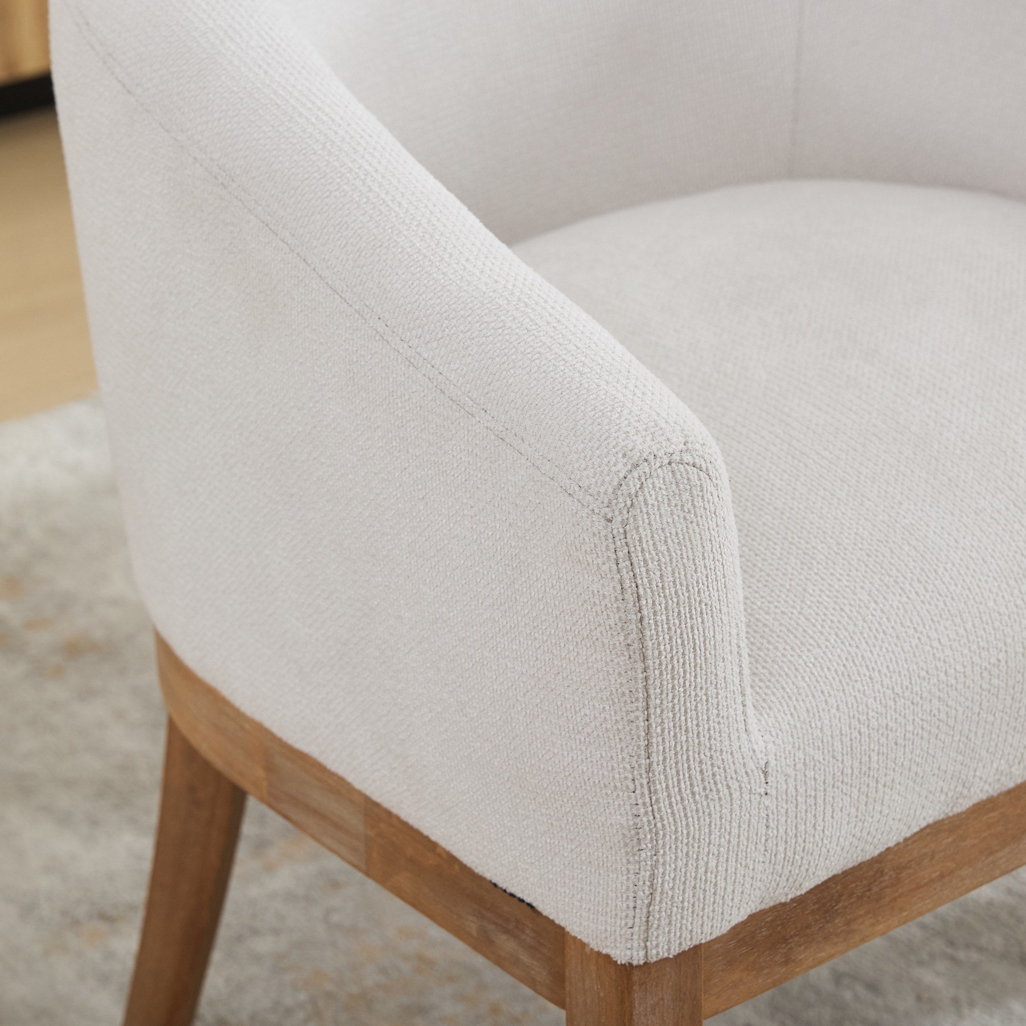 Mid Century Modern Upholstered Barrel Dining Chair with Arms