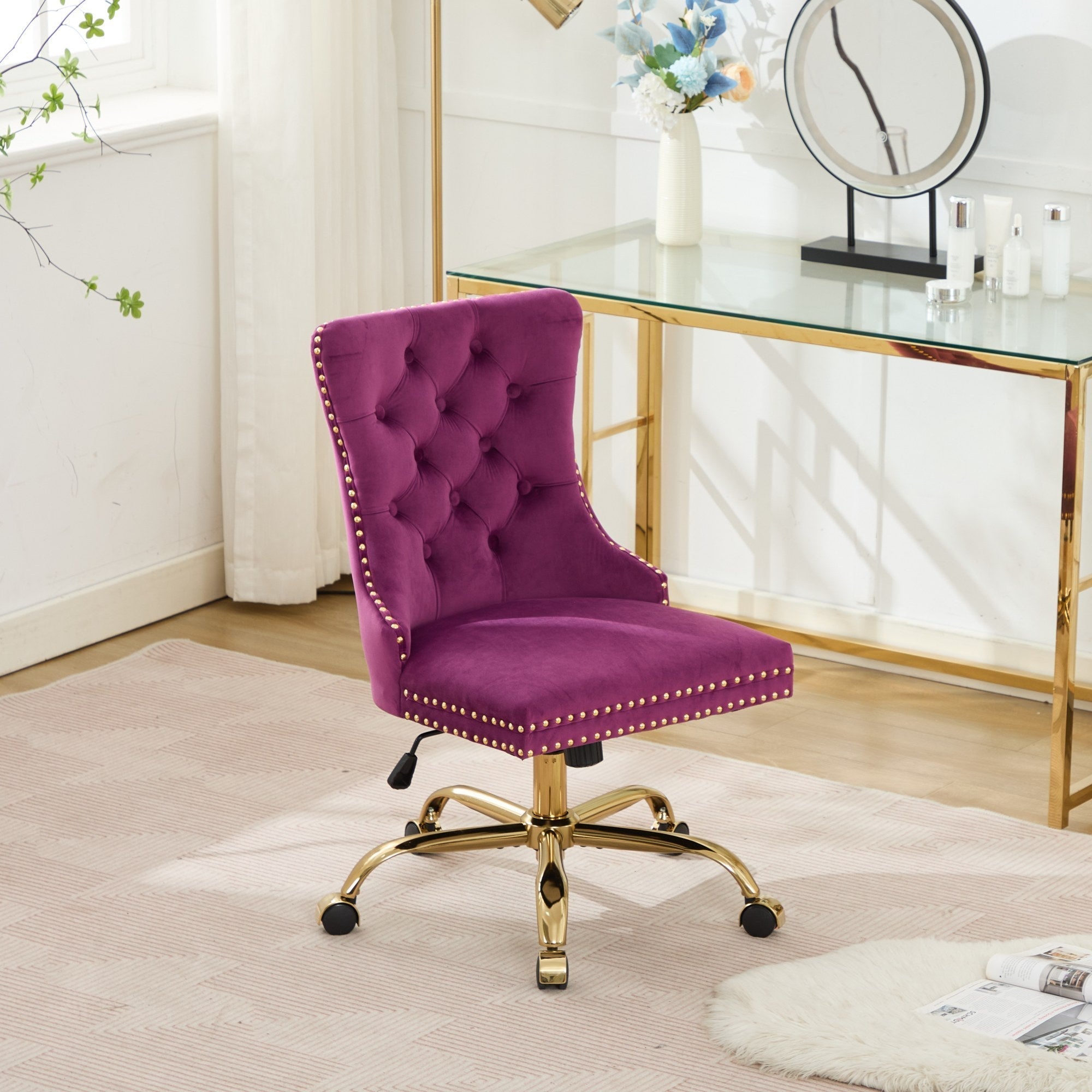 Office Chair Modern Velvet Upholstered Tufted Button (Purple)